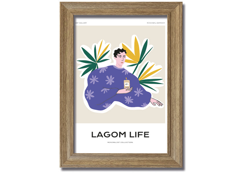 Framed Palm Leaf Lady print showcasing a beautiful palm leaf design, available in various frame colors, ready to hang.