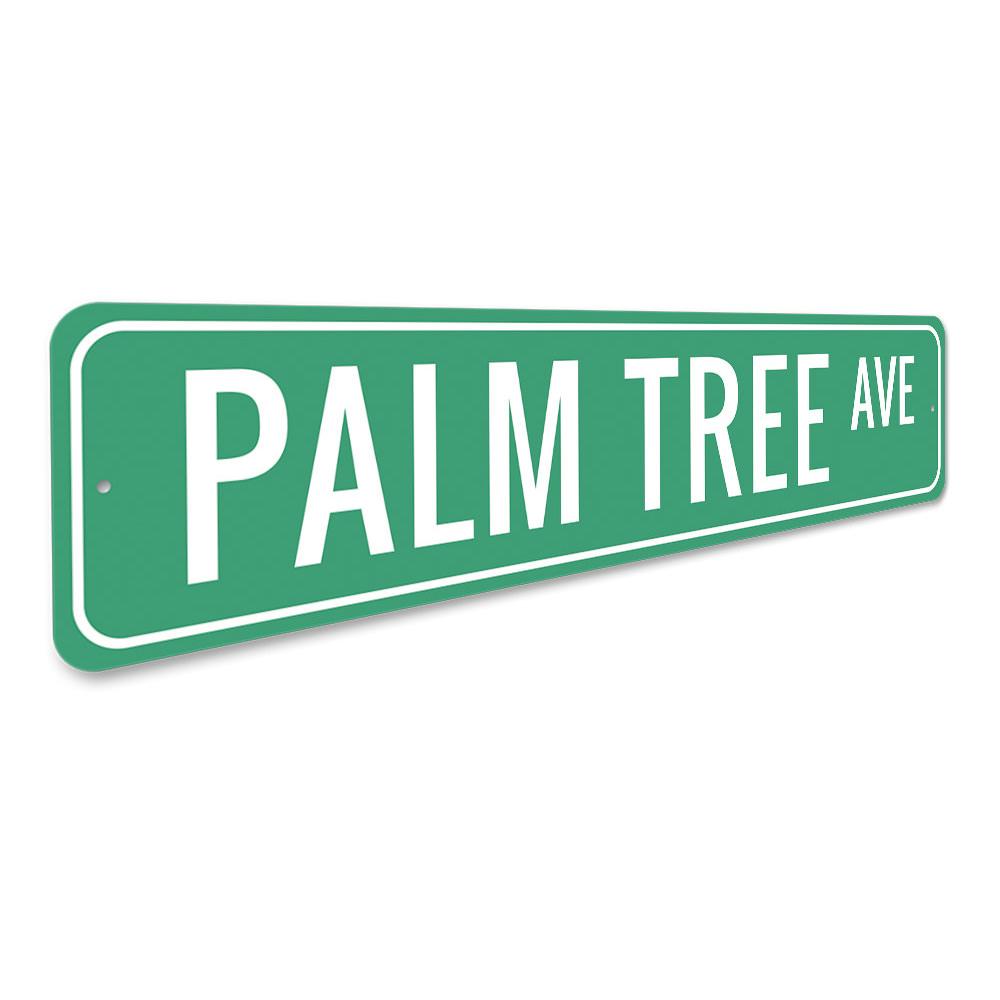 A decorative Palm Tree Avenue Sign made of high-quality aluminum, featuring a vibrant palm tree design, perfect for beach-themed decor.