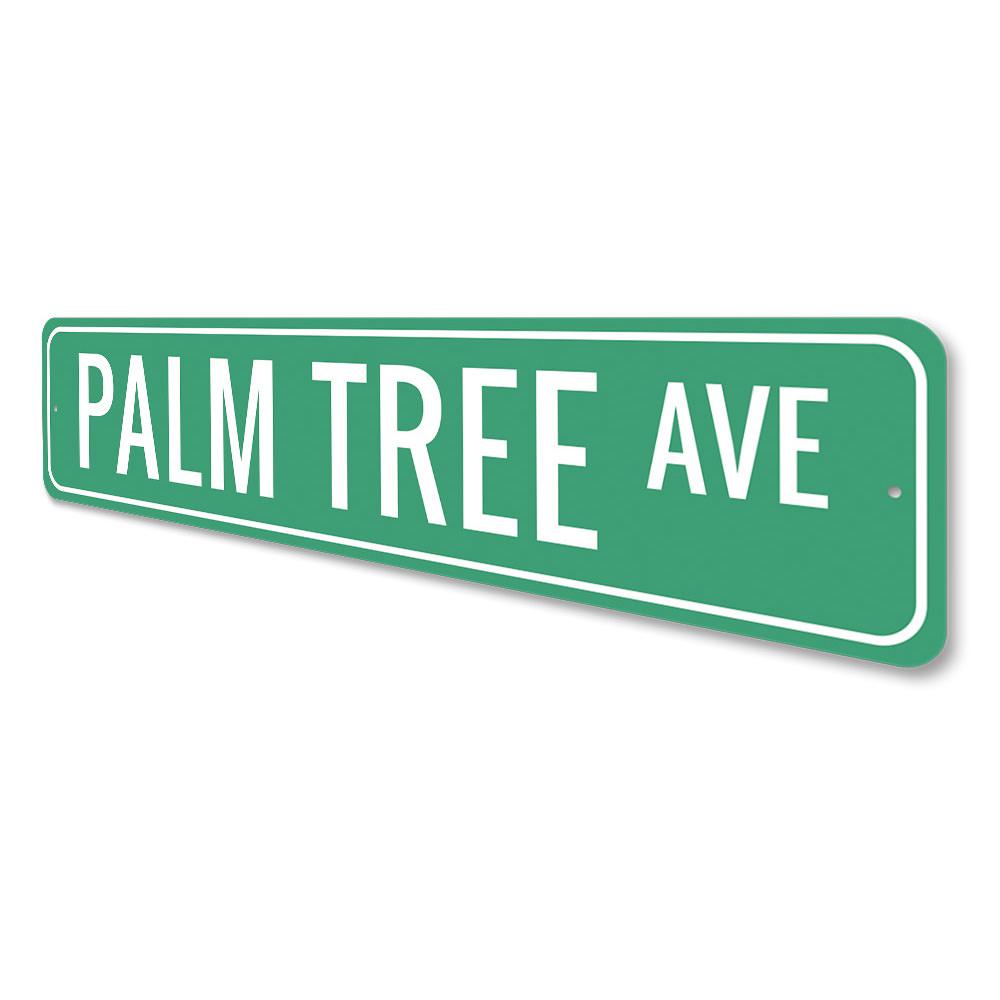 A decorative Palm Tree Avenue Sign made of high-quality aluminum, featuring a vibrant palm tree design, perfect for beach-themed decor.