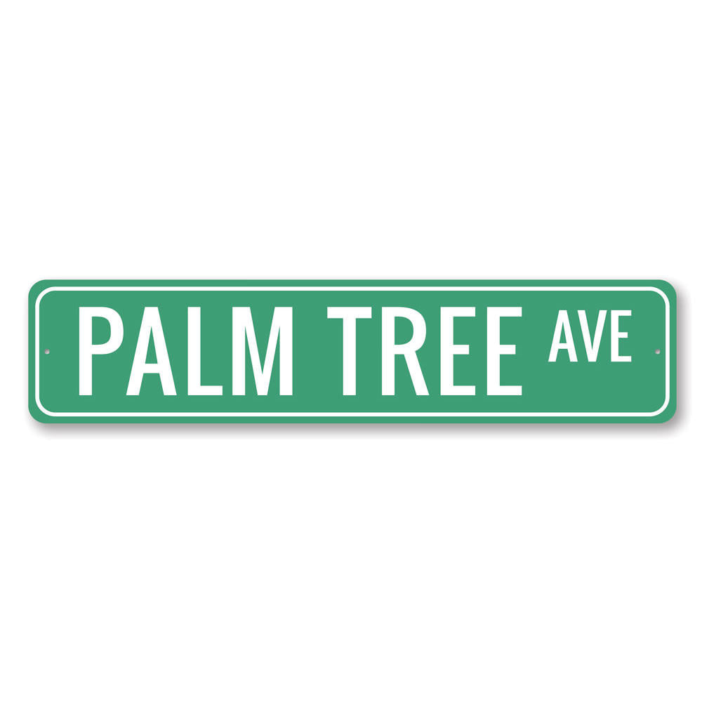 A decorative Palm Tree Avenue Sign made of high-quality aluminum, featuring a vibrant palm tree design, perfect for beach-themed decor.