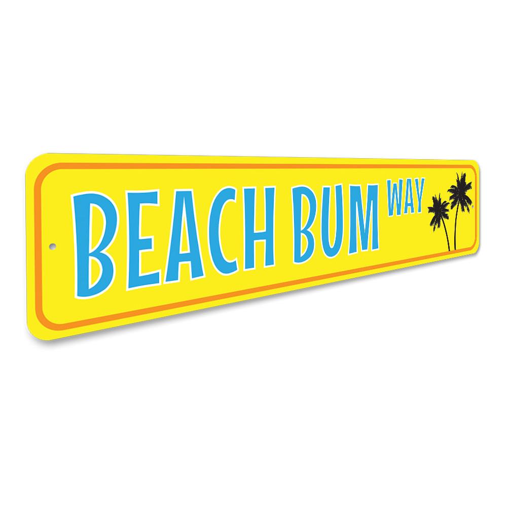 Palm Tree Beach Bum Way Sign made of aluminum, featuring vibrant colors and a beach-themed design, perfect for coastal decor.