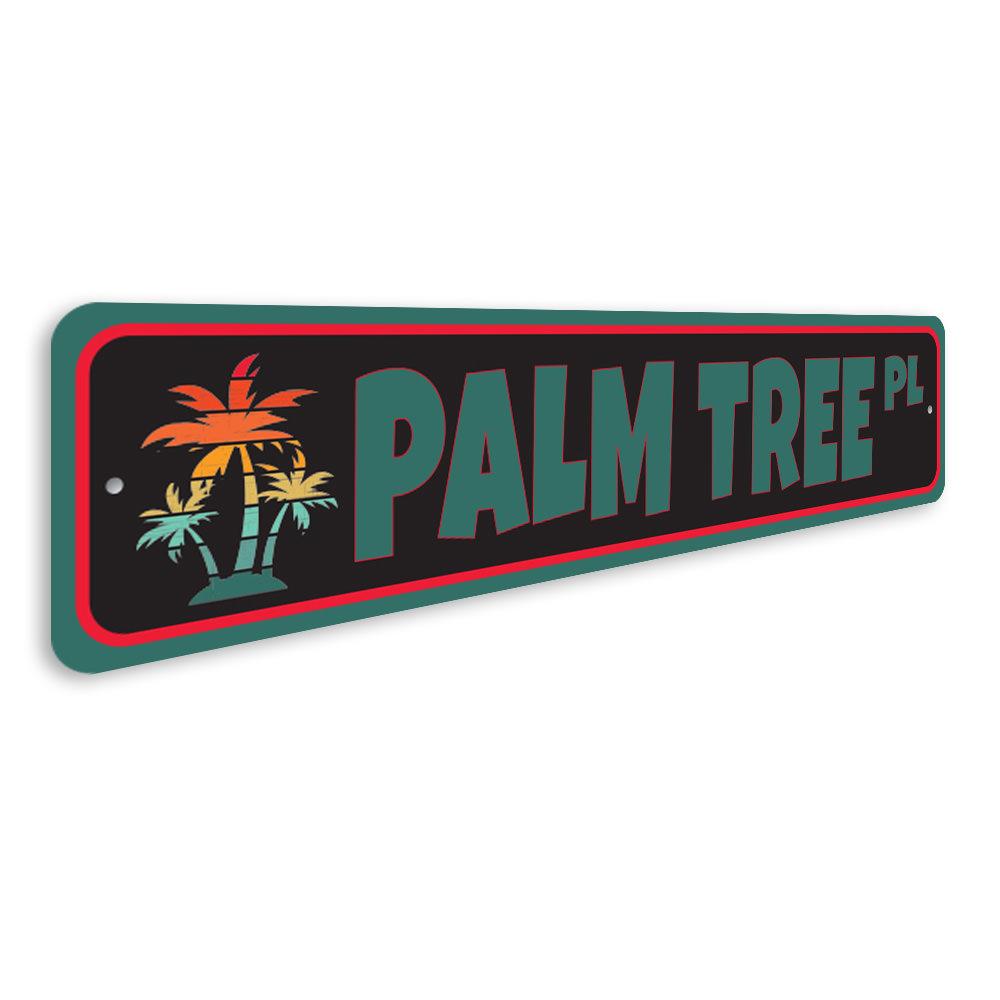 A vibrant Palm Tree Street Sign made of high-quality aluminum, featuring a tropical design perfect for home decor.