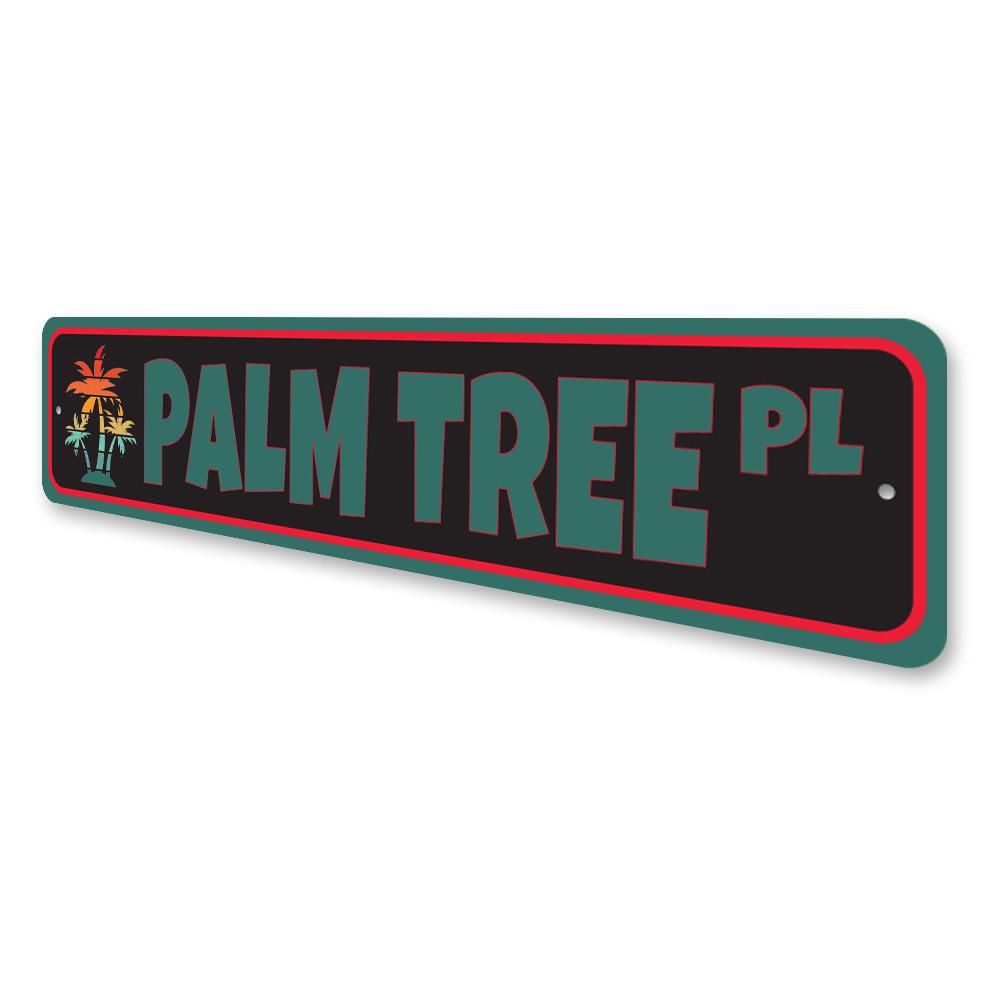 A vibrant Palm Tree Street Sign made of high-quality aluminum, featuring a tropical design perfect for home decor.