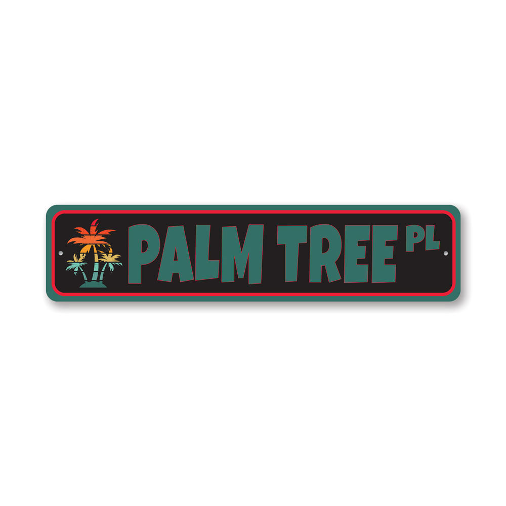 A vibrant Palm Tree Street Sign made of high-quality aluminum, featuring a tropical design perfect for home decor.