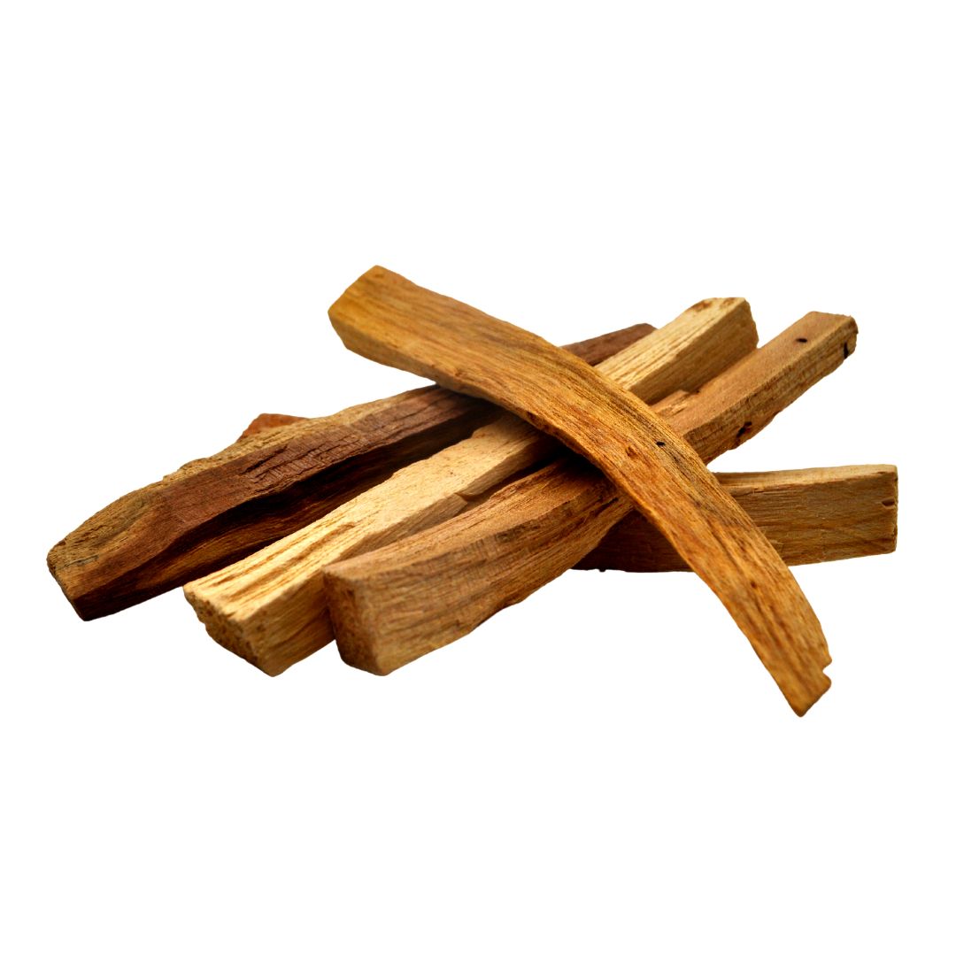 A collection of Grade 1 Palo Santo sticks, ethically sourced, showcasing their natural wood texture and color.