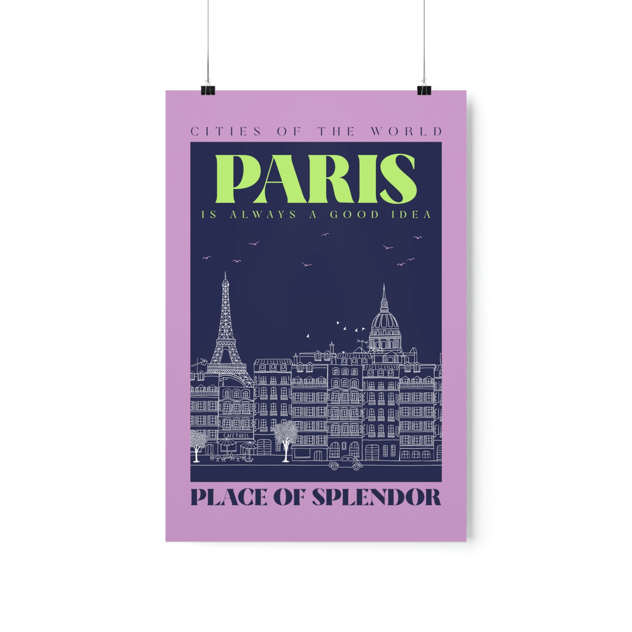 A stylish Paris City Outline Poster showcasing the iconic skyline in a minimalist design, printed on premium matte art paper.