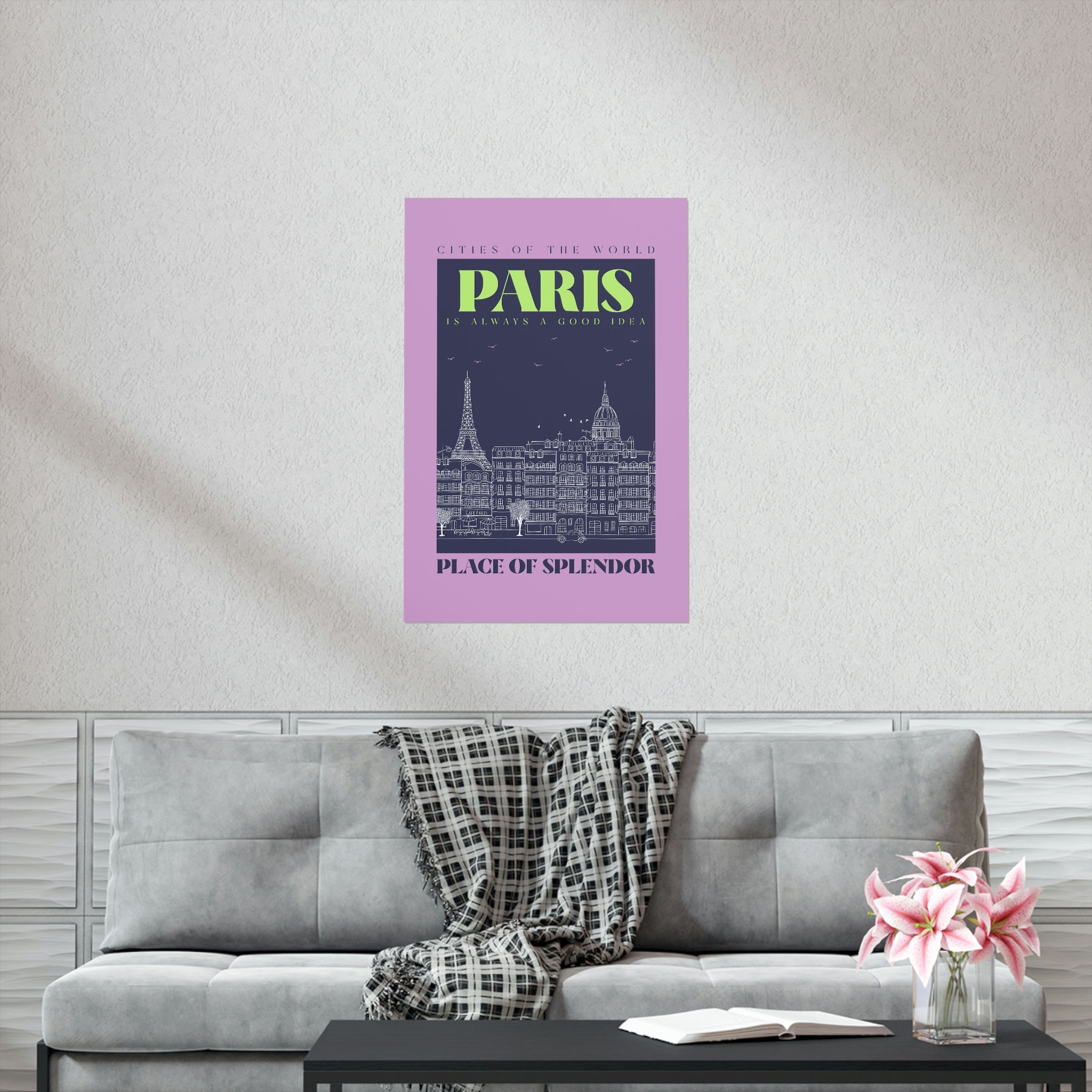 A stylish Paris City Outline Poster showcasing the iconic skyline in a minimalist design, printed on premium matte art paper.