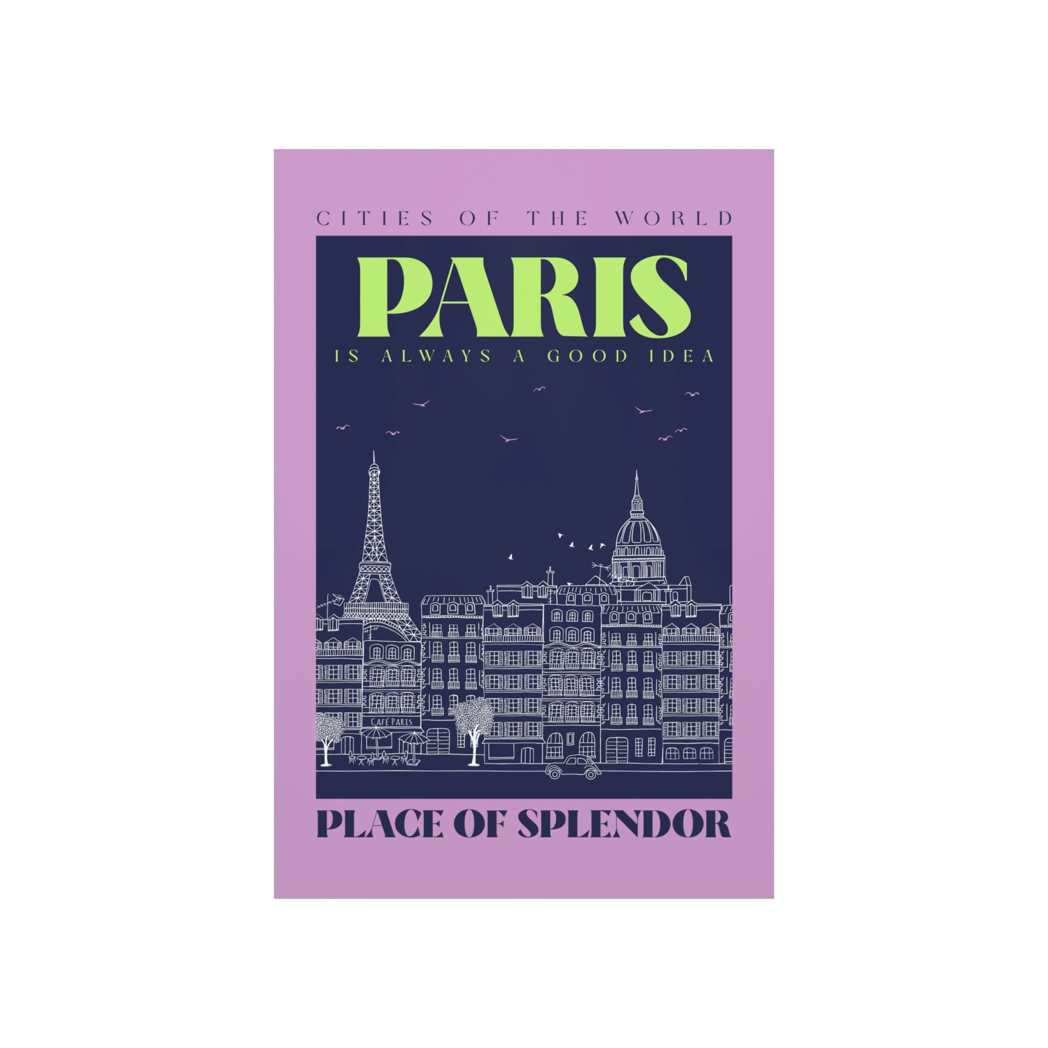 A stylish Paris City Outline Poster showcasing the iconic skyline in a minimalist design, printed on premium matte art paper.