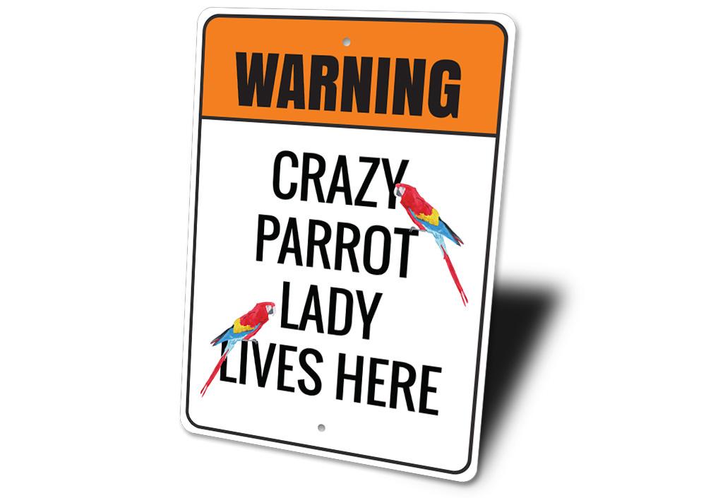 Colorful Parrot Sign made of durable aluminum, featuring vibrant colors and customizable text, perfect for home decor.