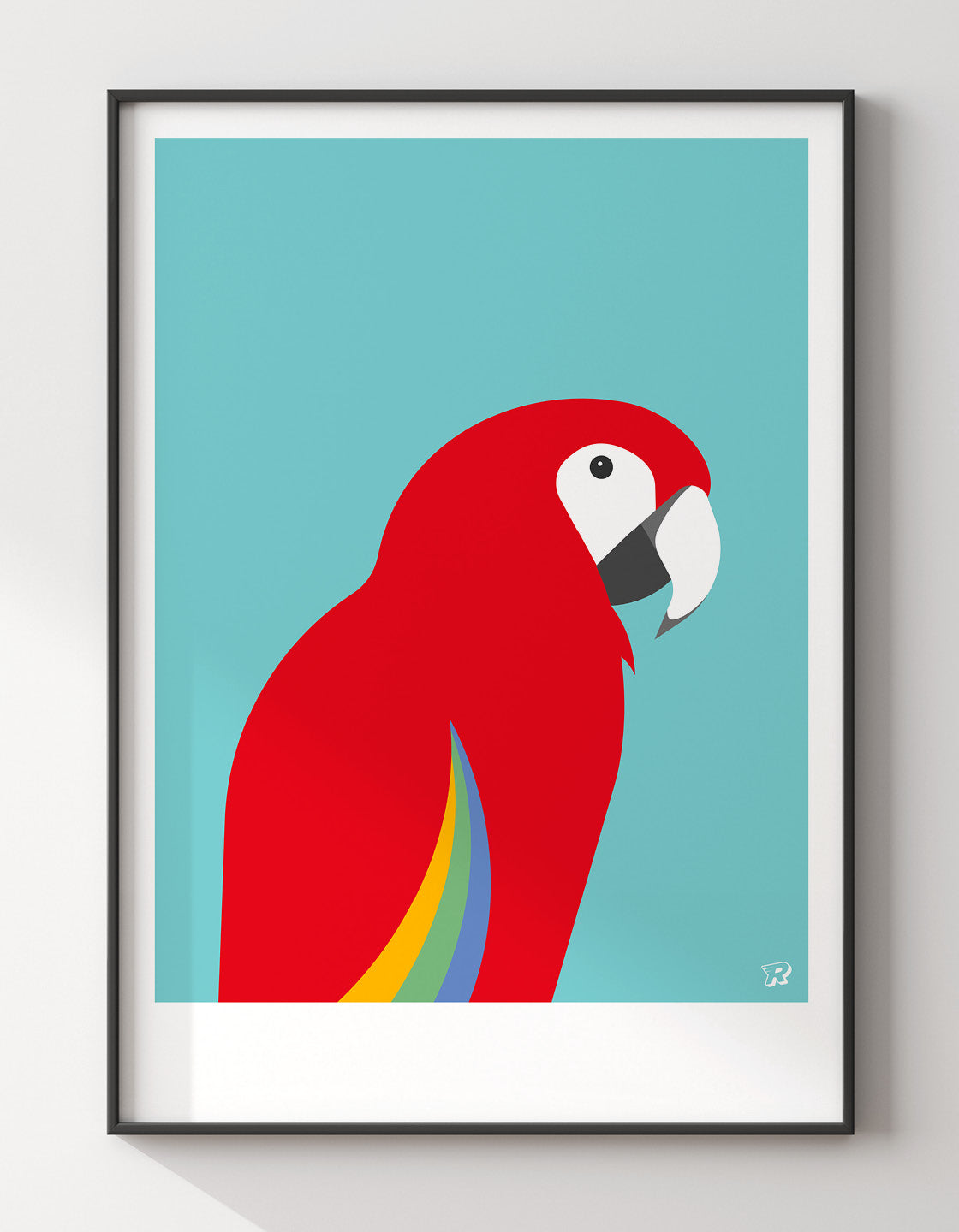 A vibrant Red Macaw art print showcasing a tropical bird in bold colors.