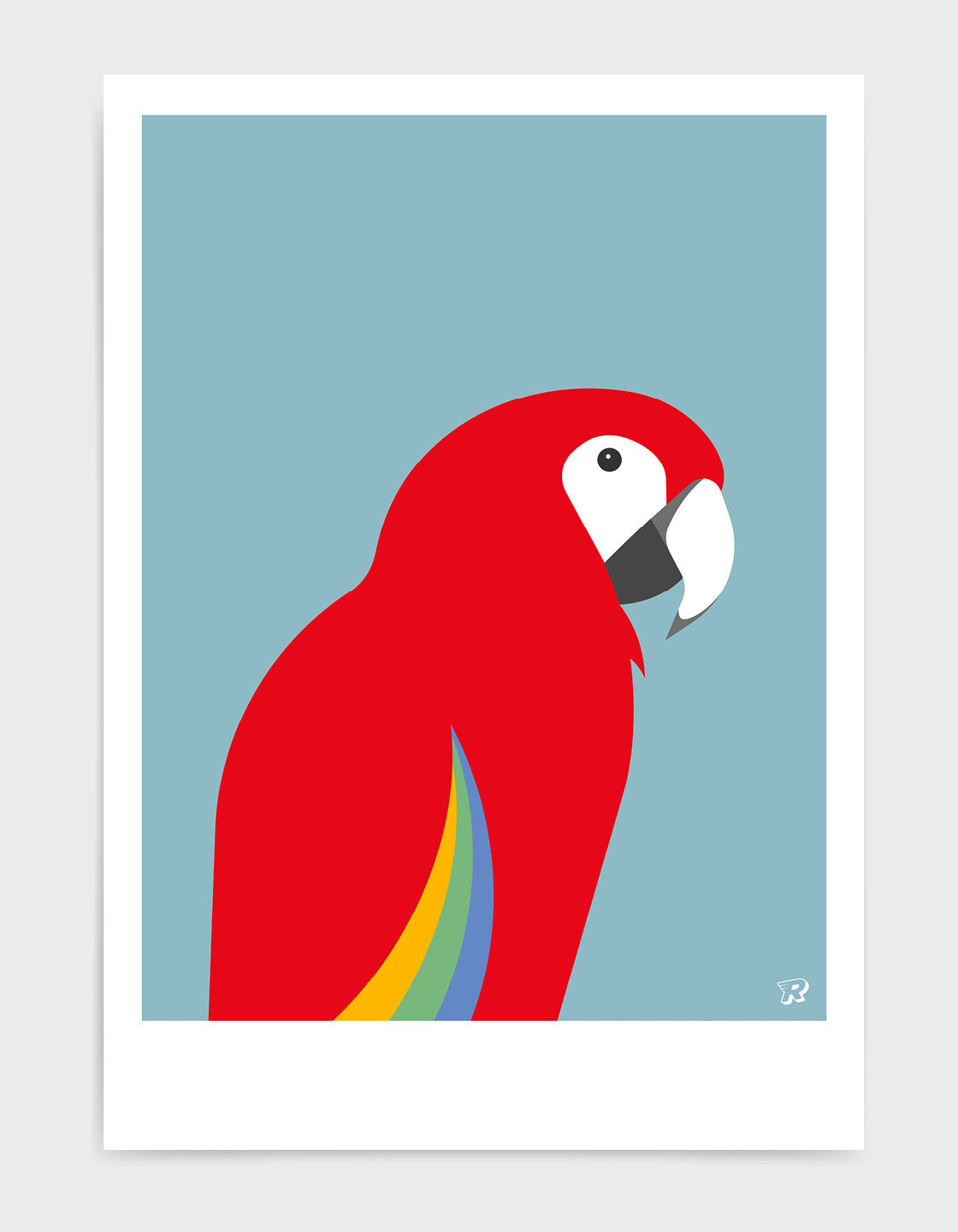 A vibrant Red Macaw art print showcasing a tropical bird in bold colors.