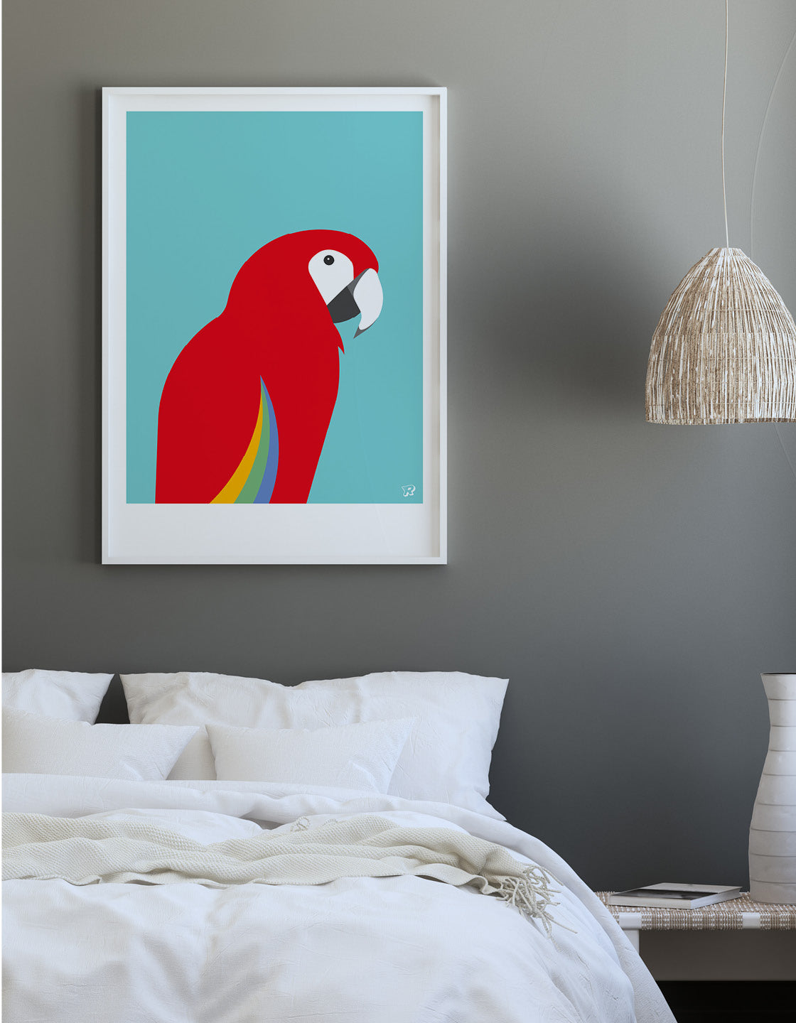 A vibrant Red Macaw art print showcasing a tropical bird in bold colors.