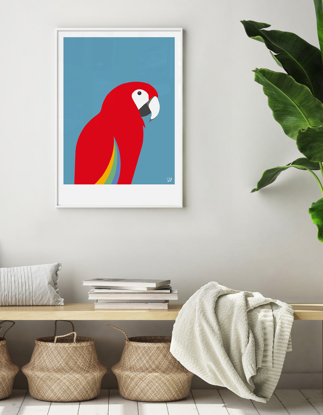 A vibrant Red Macaw art print showcasing a tropical bird in bold colors.