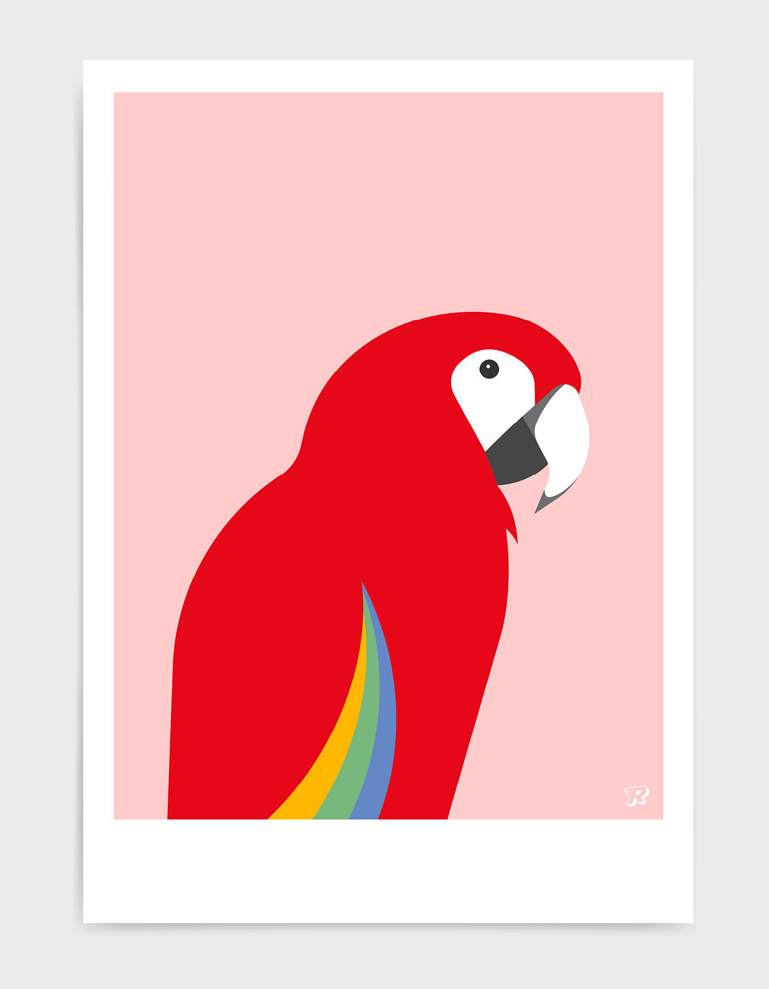 A vibrant Red Macaw art print showcasing a tropical bird in bold colors.