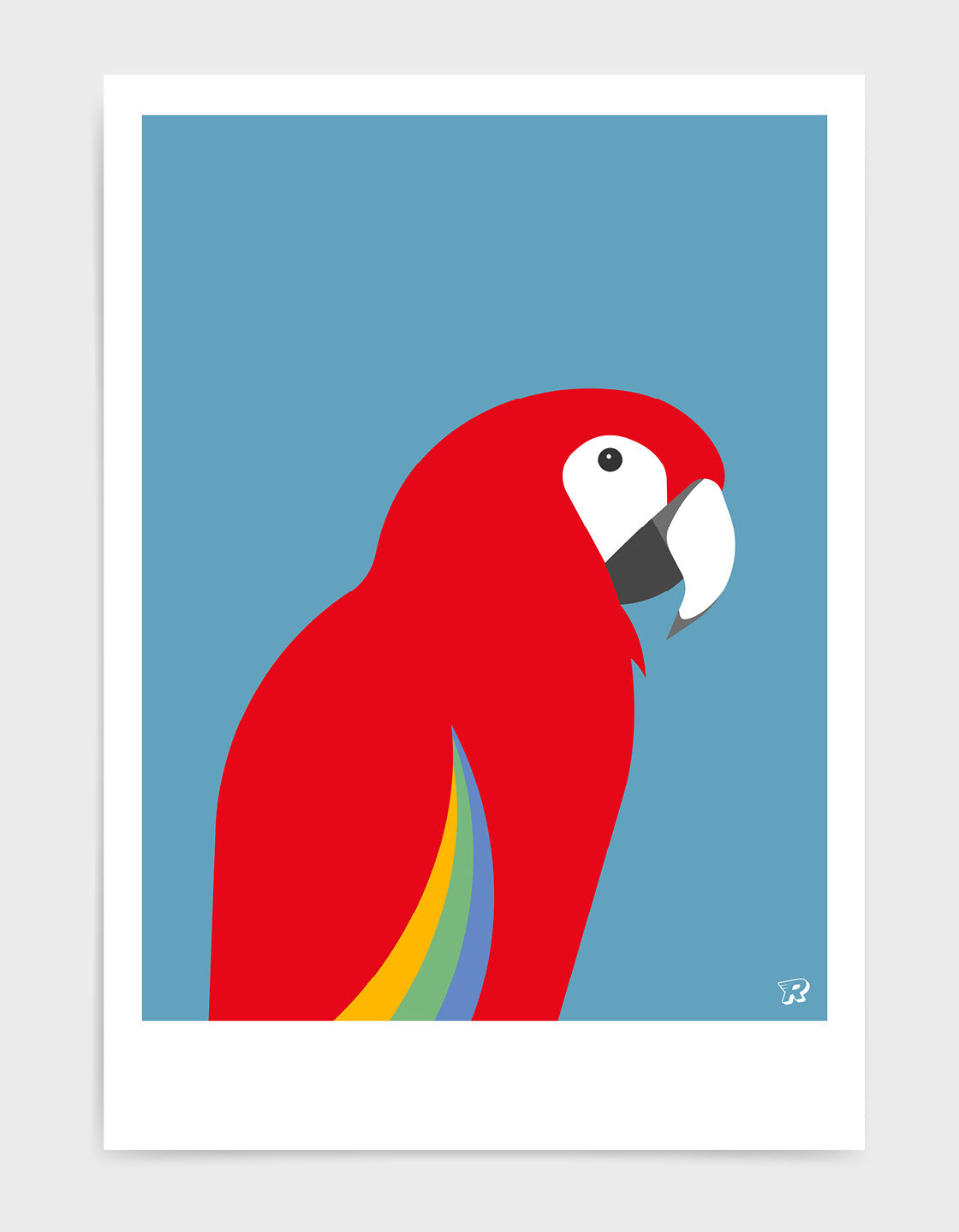 A vibrant Red Macaw art print showcasing a tropical bird in bold colors.