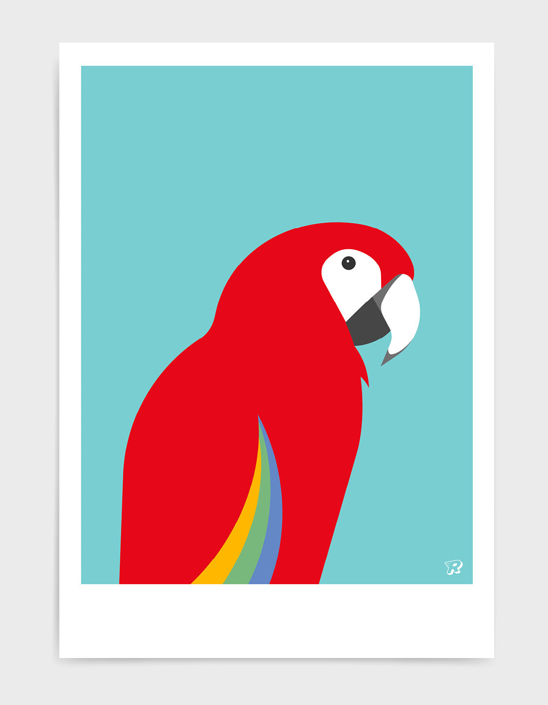 A vibrant Red Macaw art print showcasing a tropical bird in bold colors.