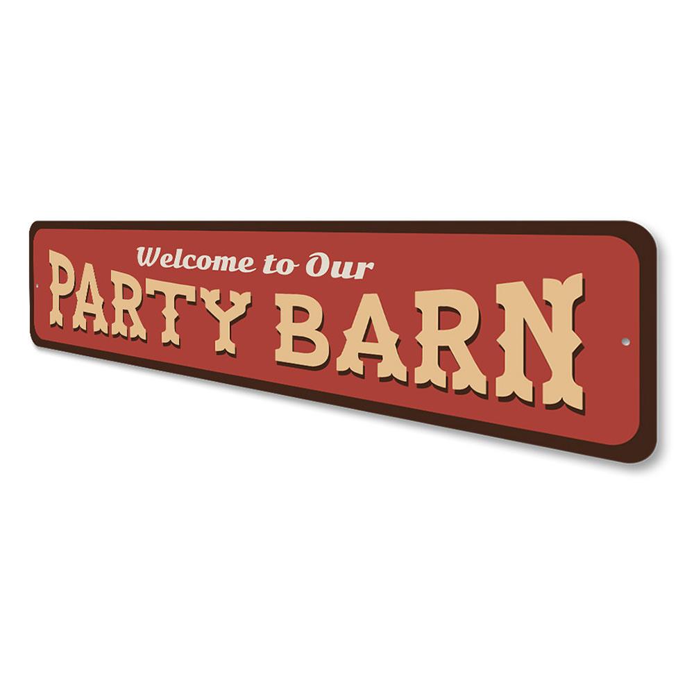 Customizable Party Barn Sign made of high-quality aluminum, featuring pre-drilled holes for easy mounting, perfect for barn decoration.