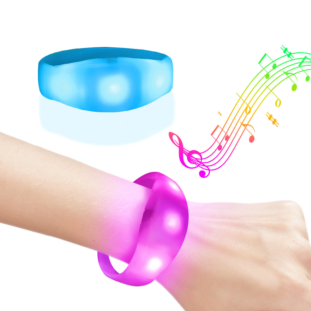 A vibrant collection of 200 voice-controlled LED wristbands in various colors, perfect for parties and events.