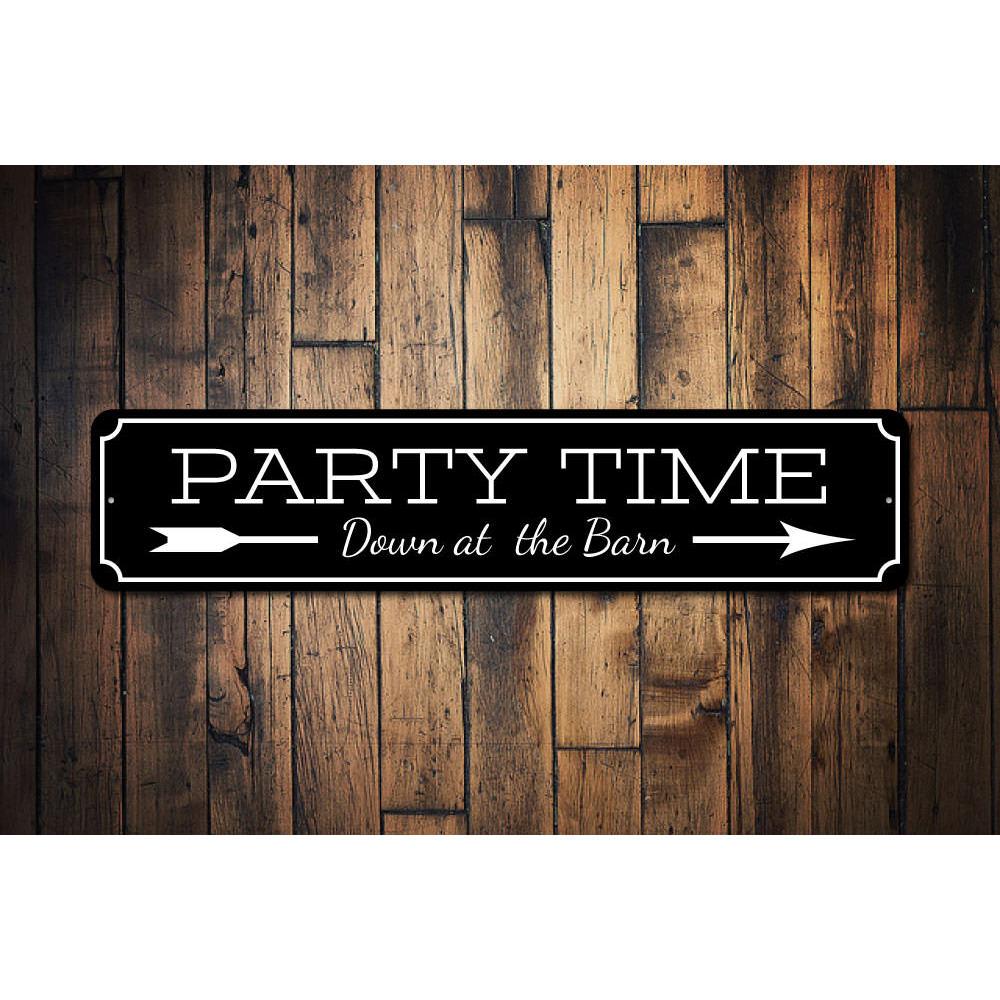 A vibrant Party Time Sign made of aluminum, featuring customizable text and a fun design, perfect for home decor.