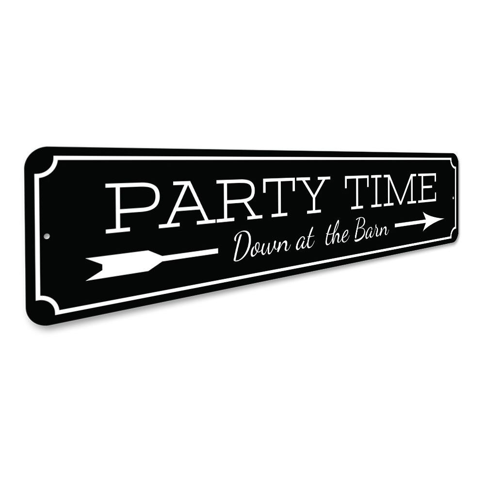 A vibrant Party Time Sign made of aluminum, featuring customizable text and a fun design, perfect for home decor.