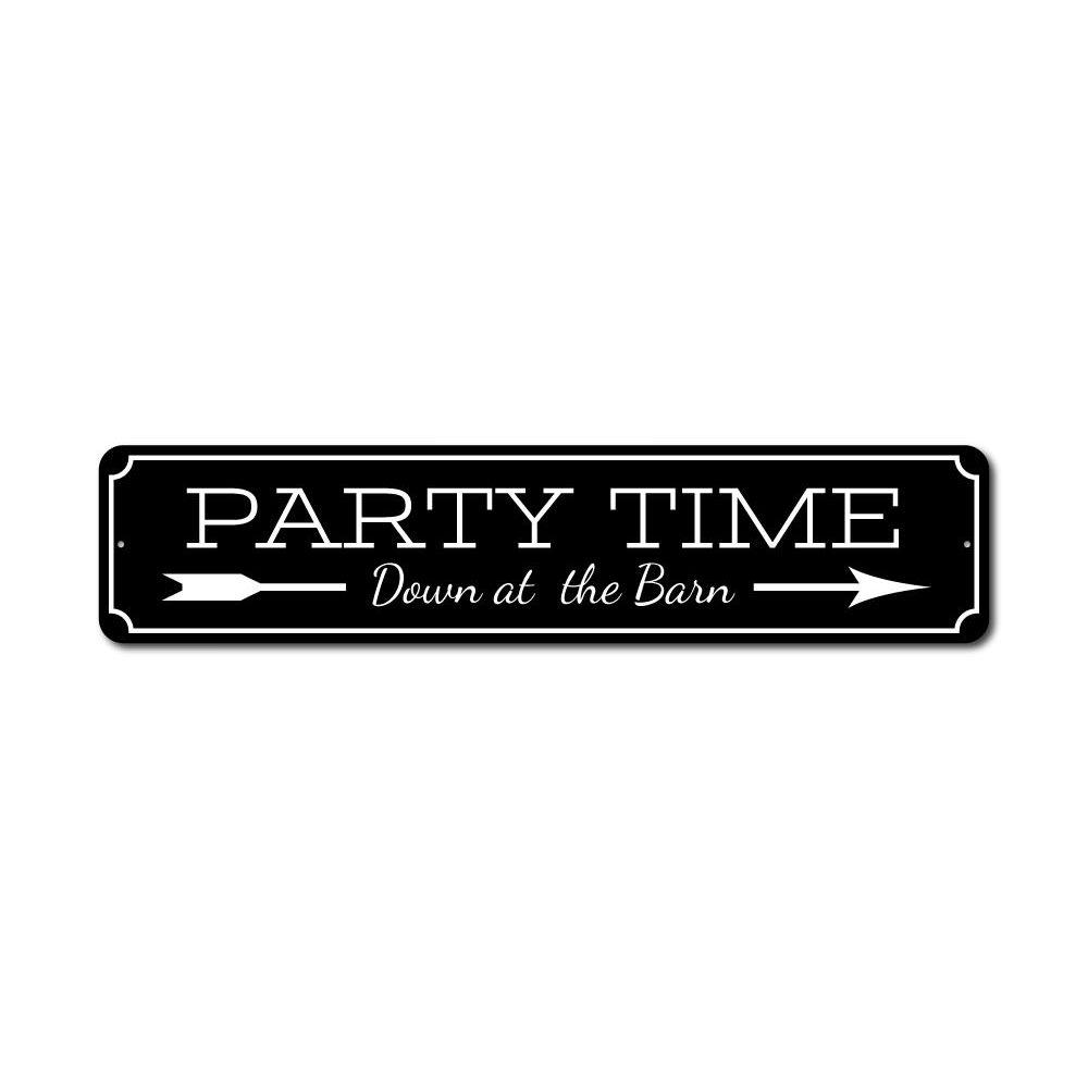 A vibrant Party Time Sign made of aluminum, featuring customizable text and a fun design, perfect for home decor.