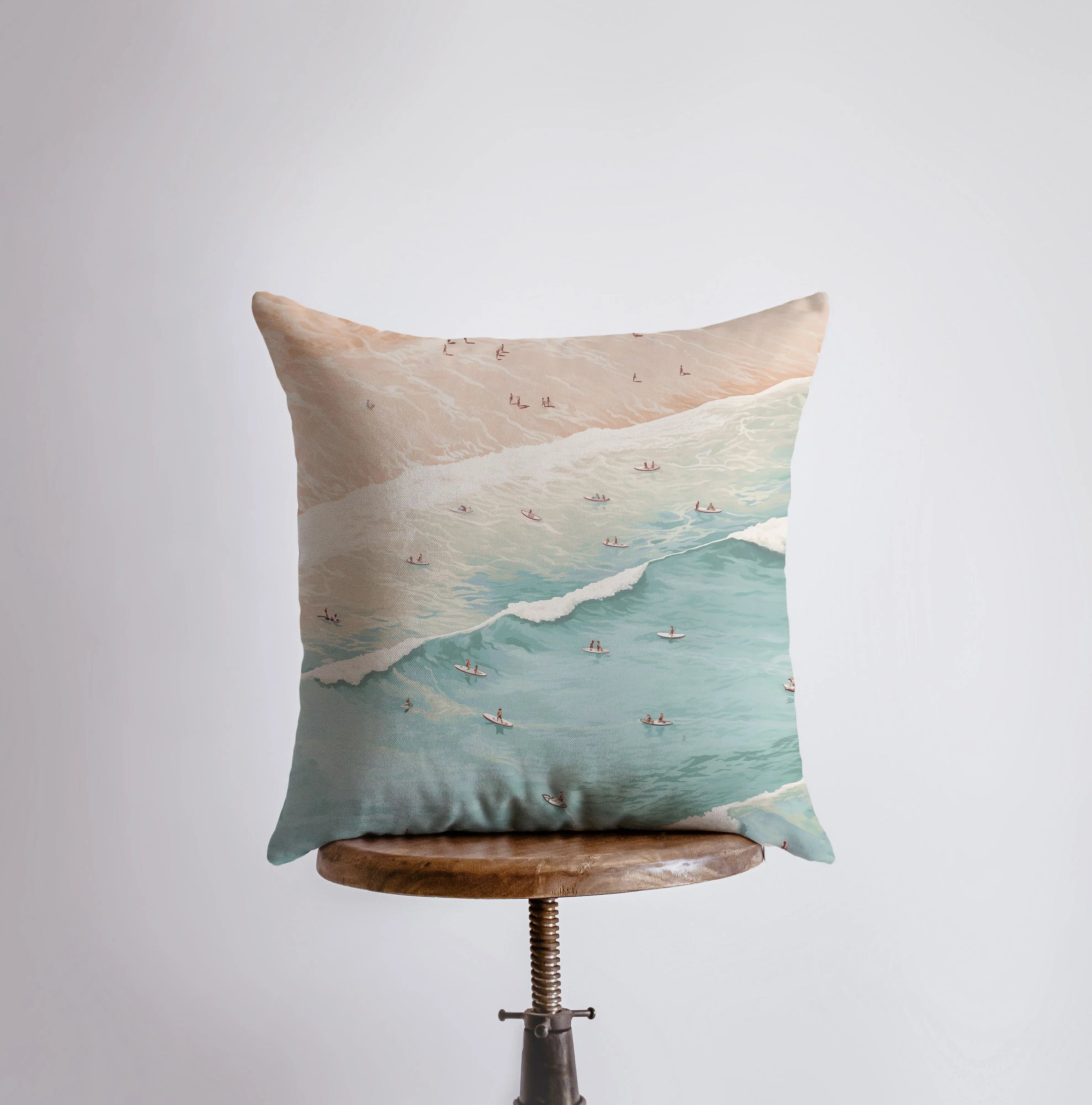 Pastel Ocean throw pillow featuring a serene coastal design with a concealed zipper, available in various sizes.