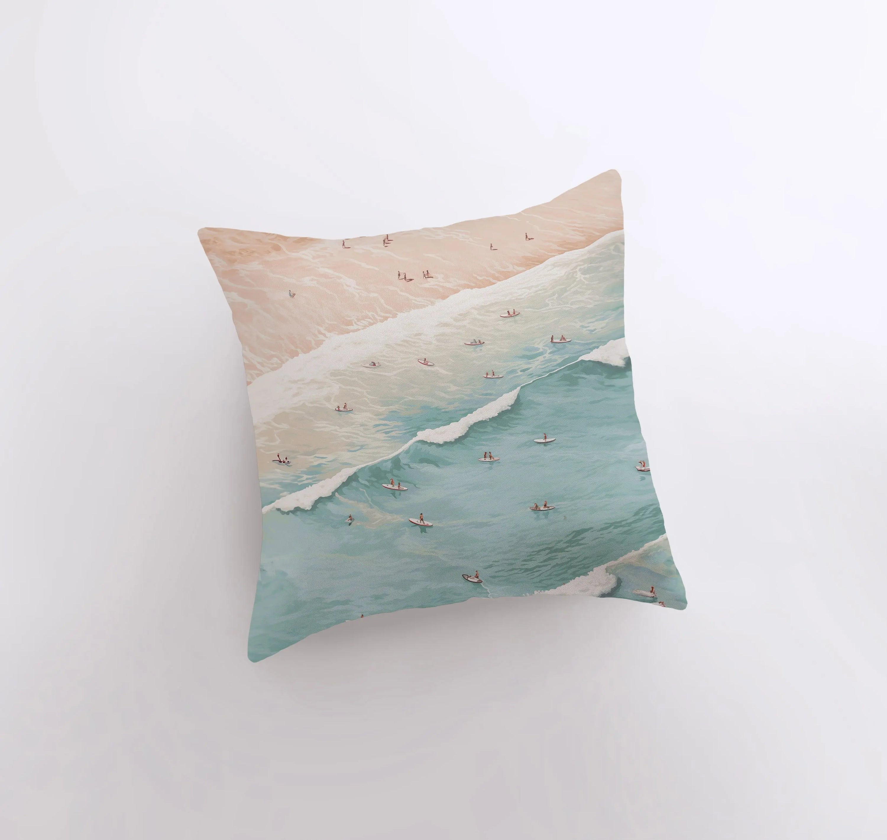 Pastel Ocean throw pillow featuring a serene coastal design with a concealed zipper, available in various sizes.