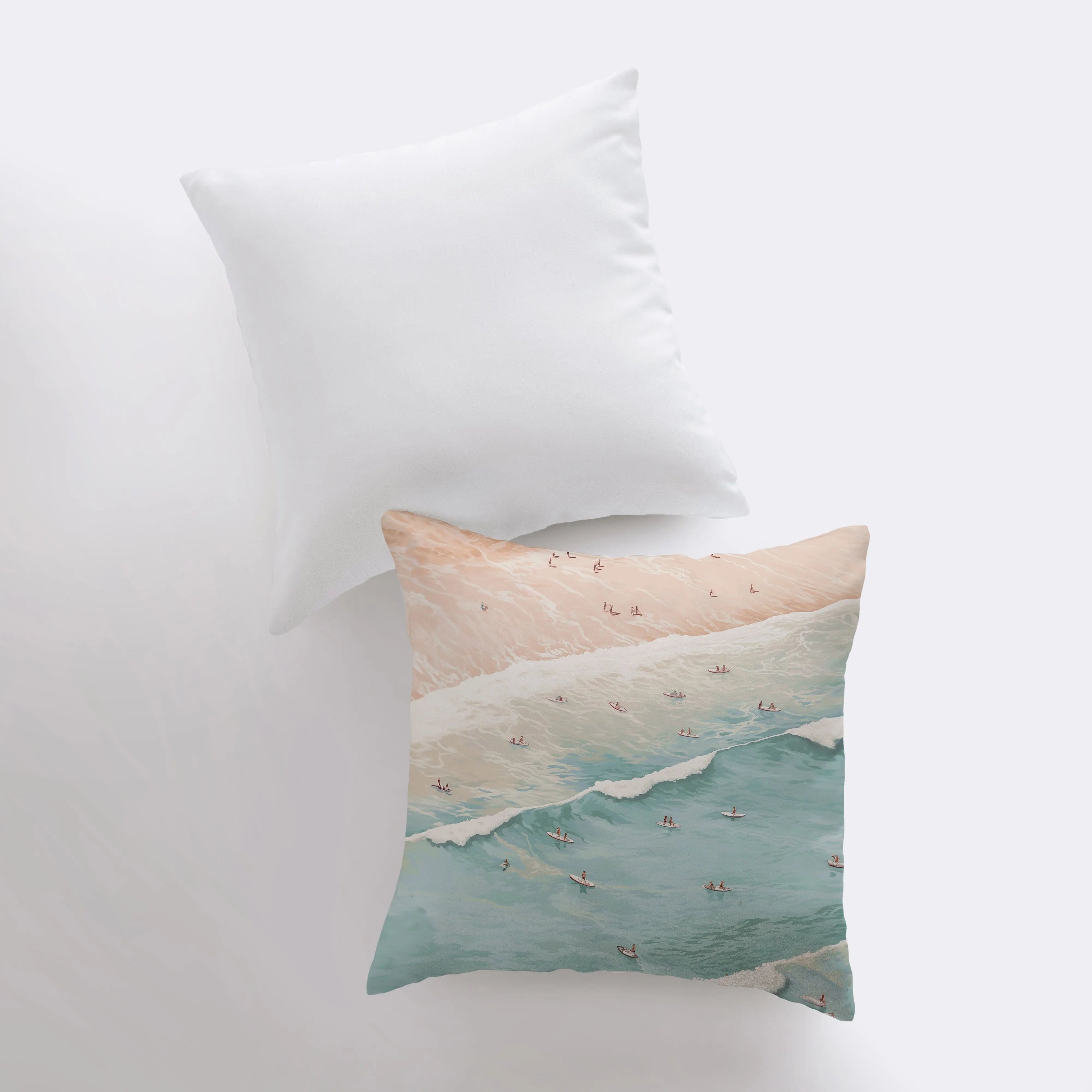 Pastel Ocean throw pillow featuring a serene coastal design with a concealed zipper, available in various sizes.