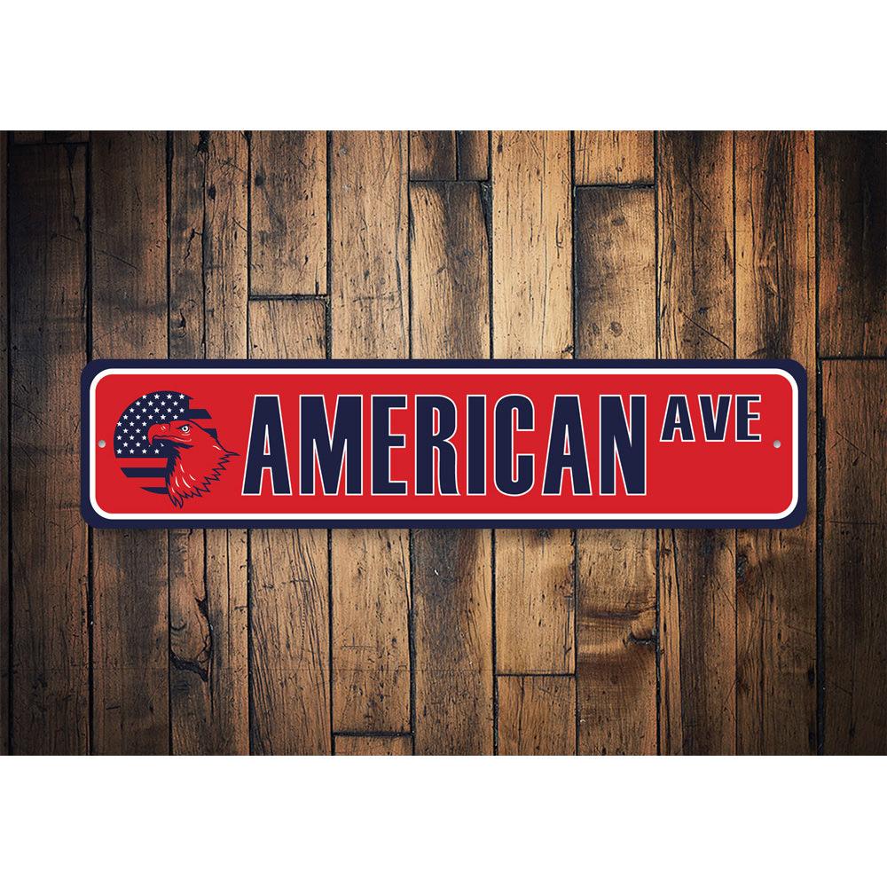 A vibrant Patriotic Street Sign made of high-quality aluminum, featuring bold colors and customizable text, perfect for home decor.