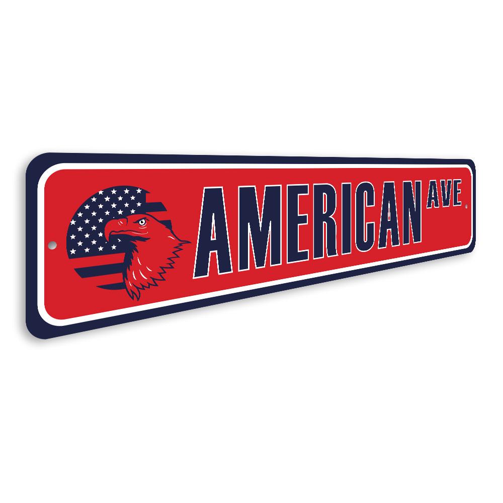 A vibrant Patriotic Street Sign made of high-quality aluminum, featuring bold colors and customizable text, perfect for home decor.