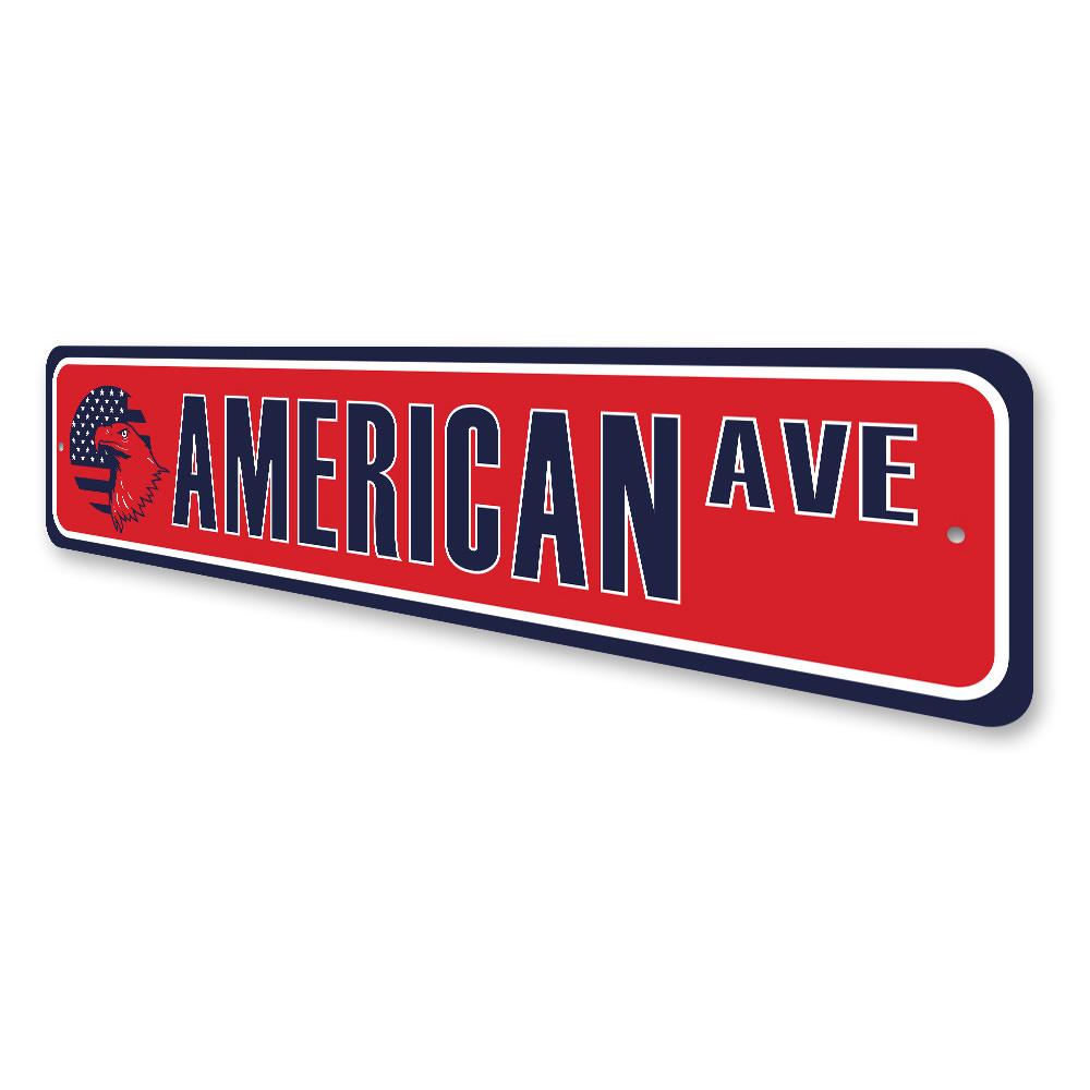 A vibrant Patriotic Street Sign made of high-quality aluminum, featuring bold colors and customizable text, perfect for home decor.