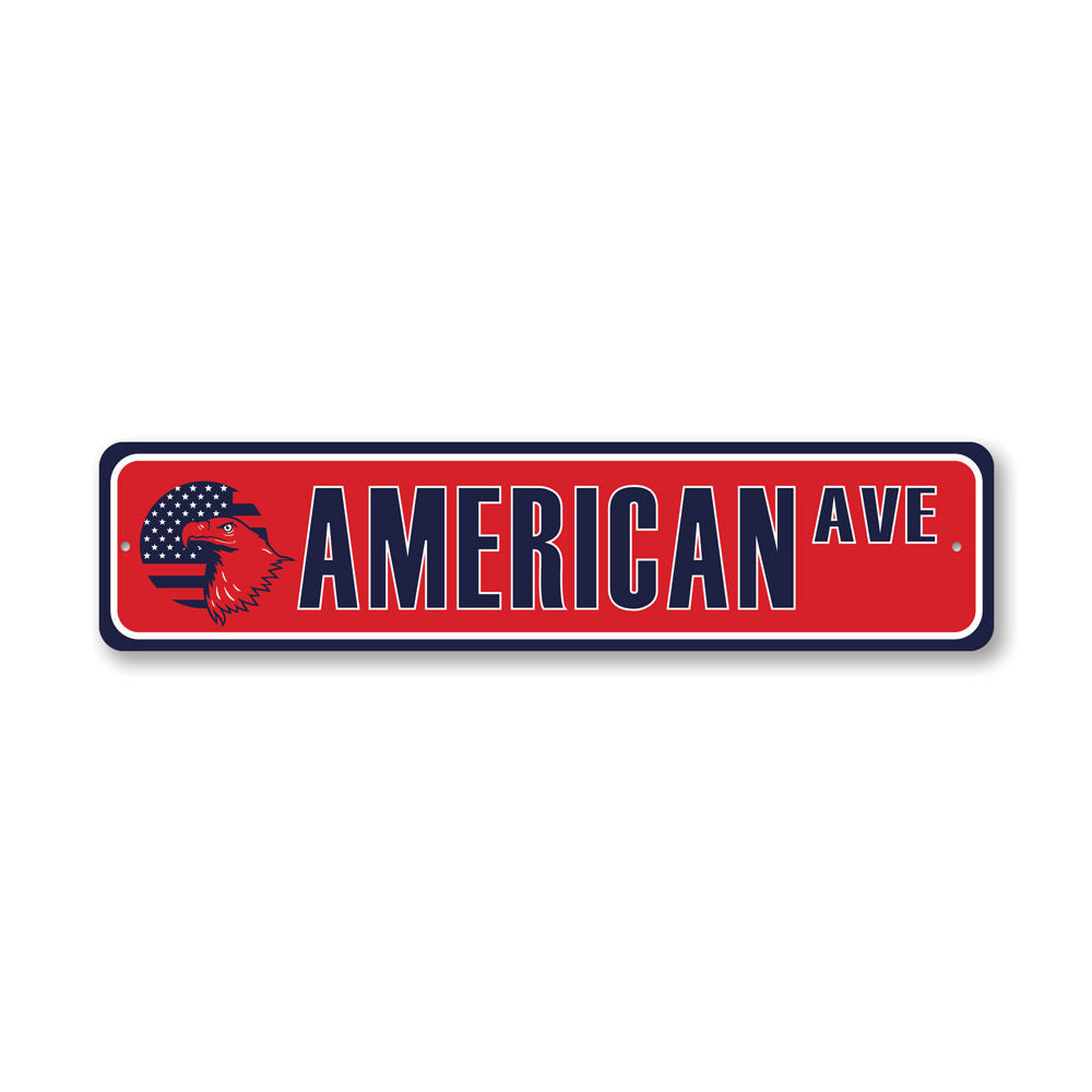 A vibrant Patriotic Street Sign made of high-quality aluminum, featuring bold colors and customizable text, perfect for home decor.