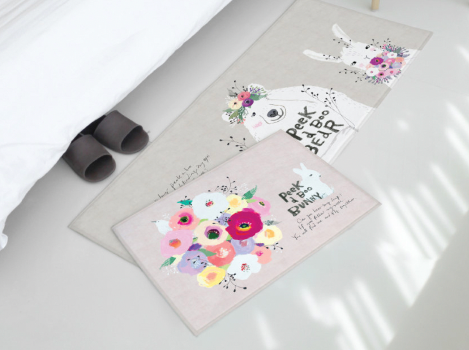 Peekaboo Animal floor mat and kitchen mat set featuring soft microfiber and non-slip design, perfect for home decor.