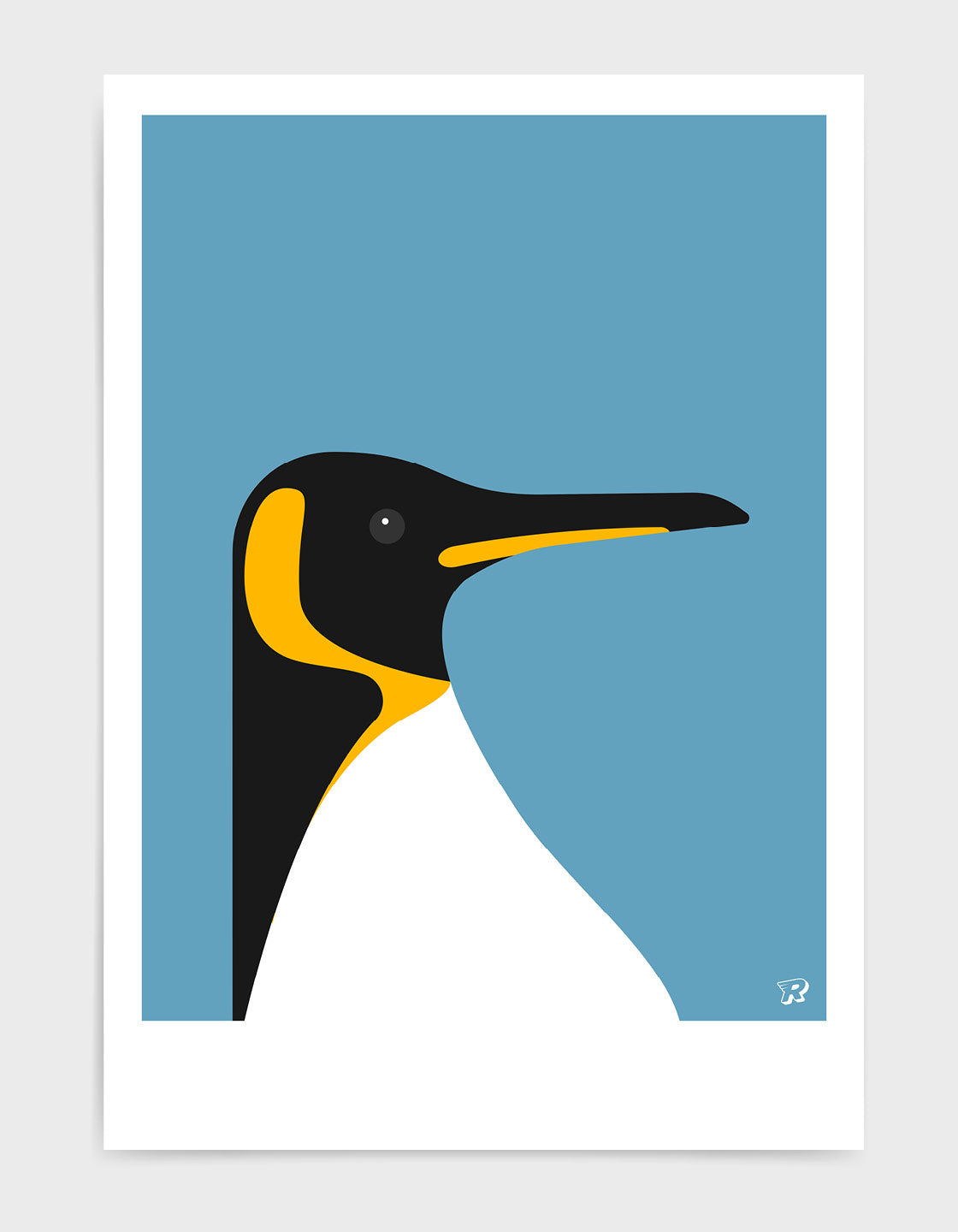 A stylish depiction of an Emperor Penguin in a minimalist design, showcasing its iconic black and white colors with bold color options.