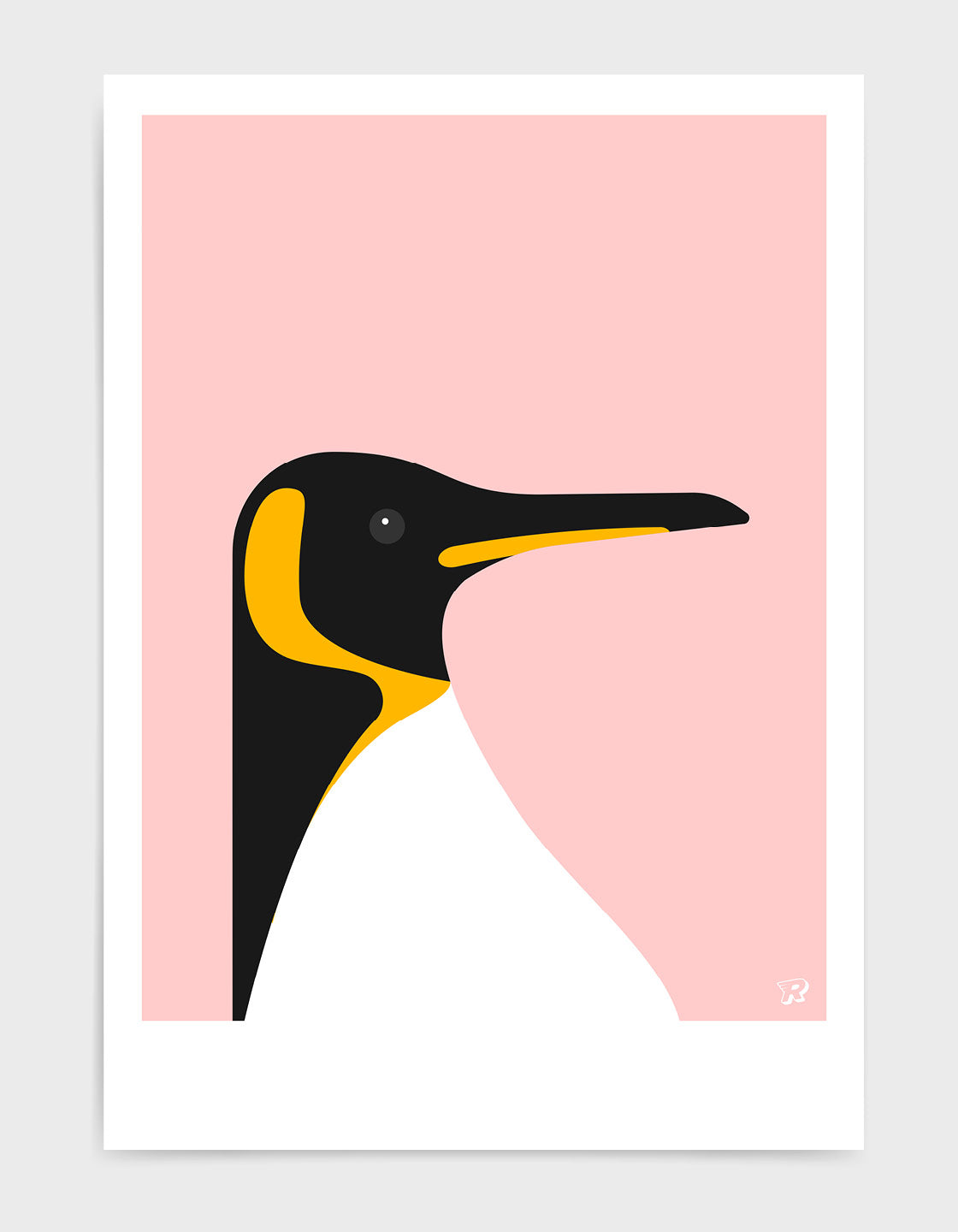 A stylish depiction of an Emperor Penguin in a minimalist design, showcasing its iconic black and white colors with bold color options.