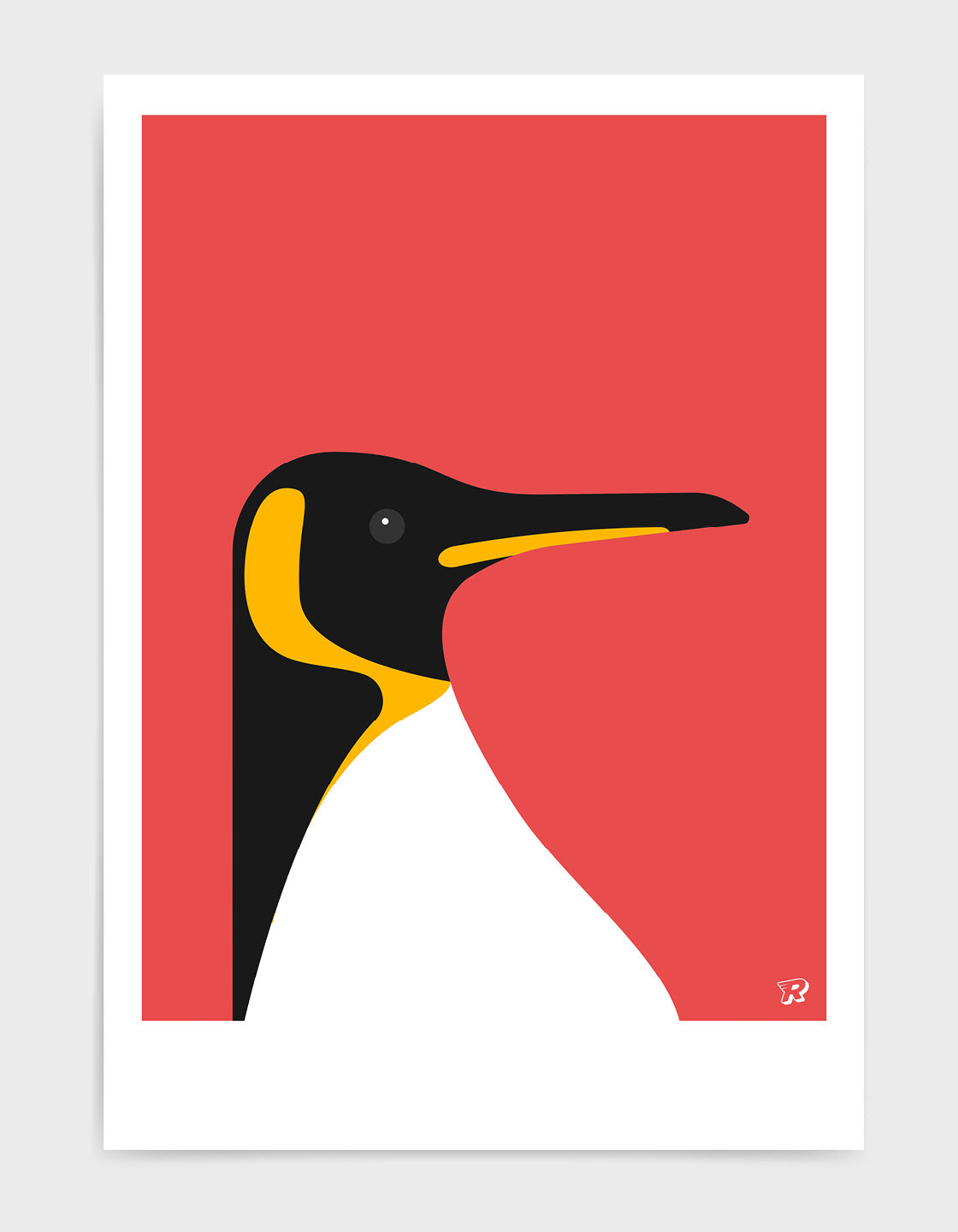 A stylish depiction of an Emperor Penguin in a minimalist design, showcasing its iconic black and white colors with bold color options.