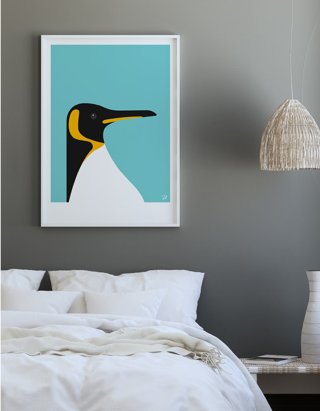 A stylish depiction of an Emperor Penguin in a minimalist design, showcasing its iconic black and white colors with bold color options.