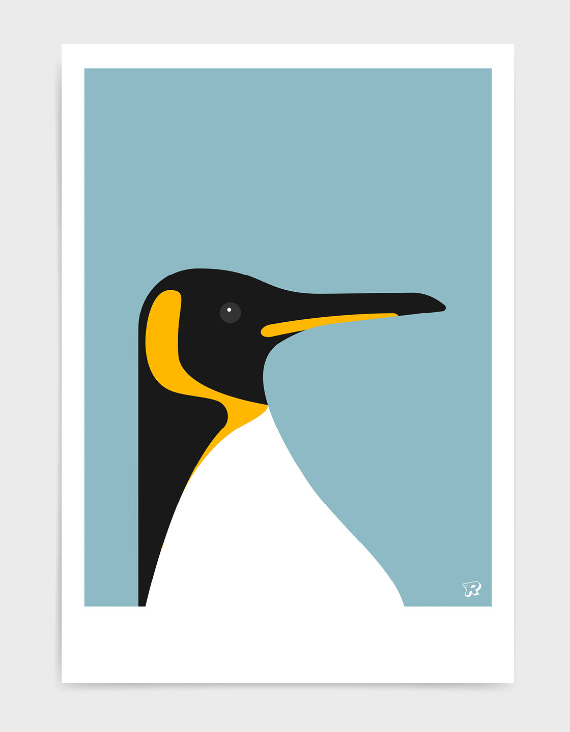 A stylish depiction of an Emperor Penguin in a minimalist design, showcasing its iconic black and white colors with bold color options.