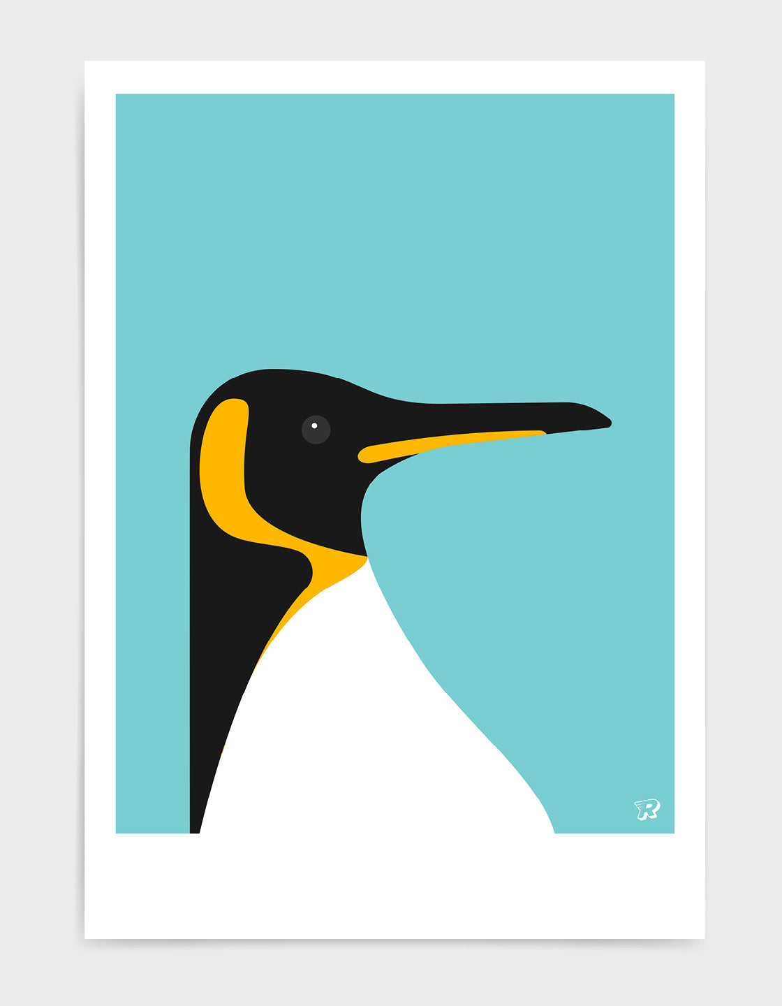 A stylish depiction of an Emperor Penguin in a minimalist design, showcasing its iconic black and white colors with bold color options.