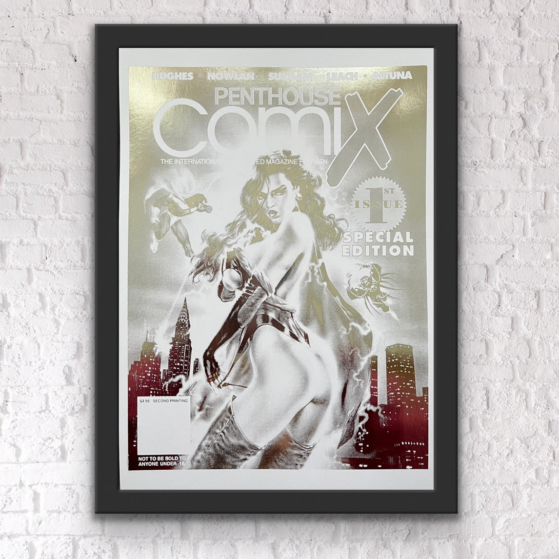 Penthouse Comix Comic Cover Edition 1 featuring silver foil finish, showcasing vibrant artwork and nostalgic design.