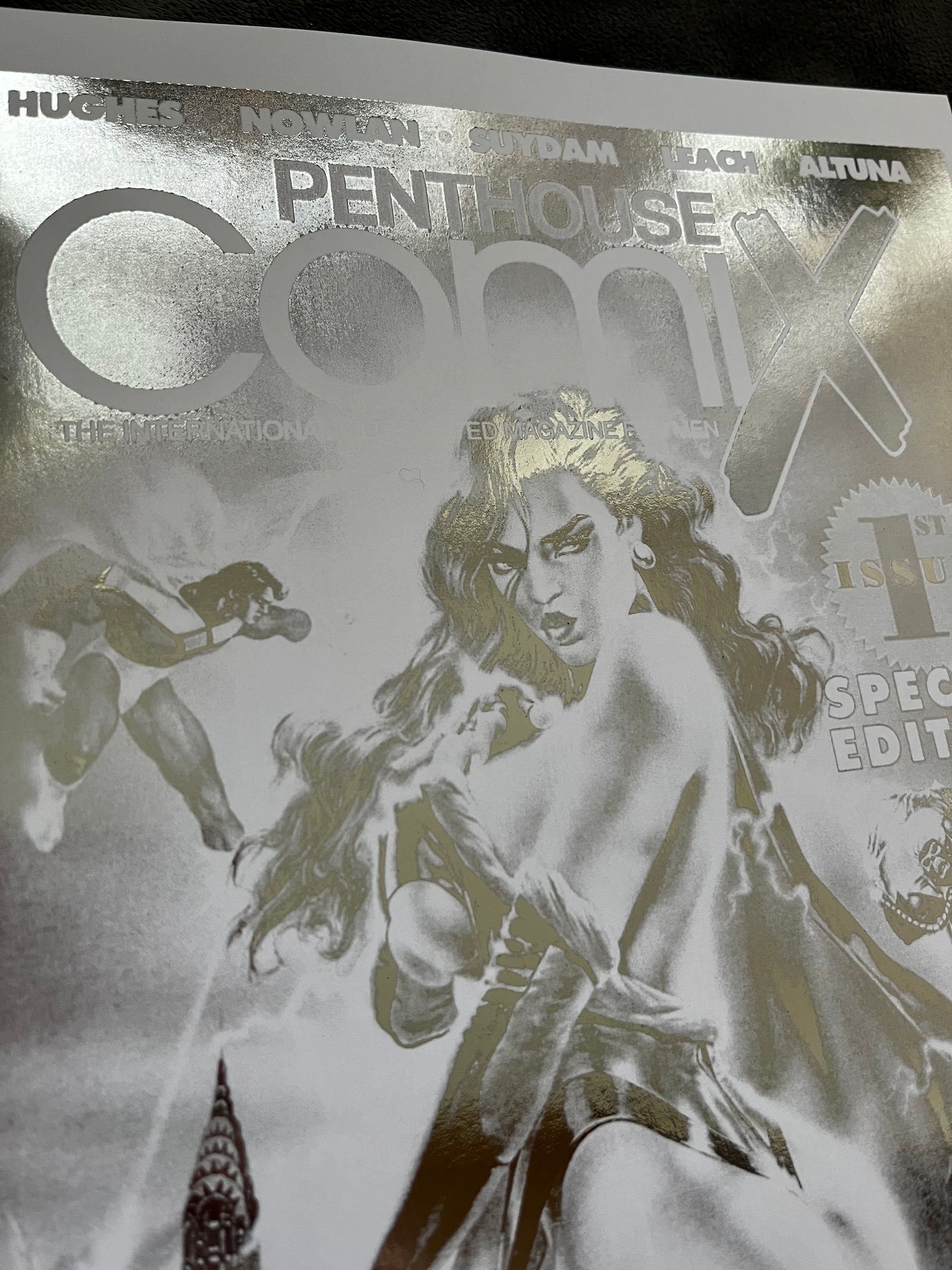 Penthouse Comix Comic Cover Edition 1 featuring silver foil finish, showcasing vibrant artwork and nostalgic design.