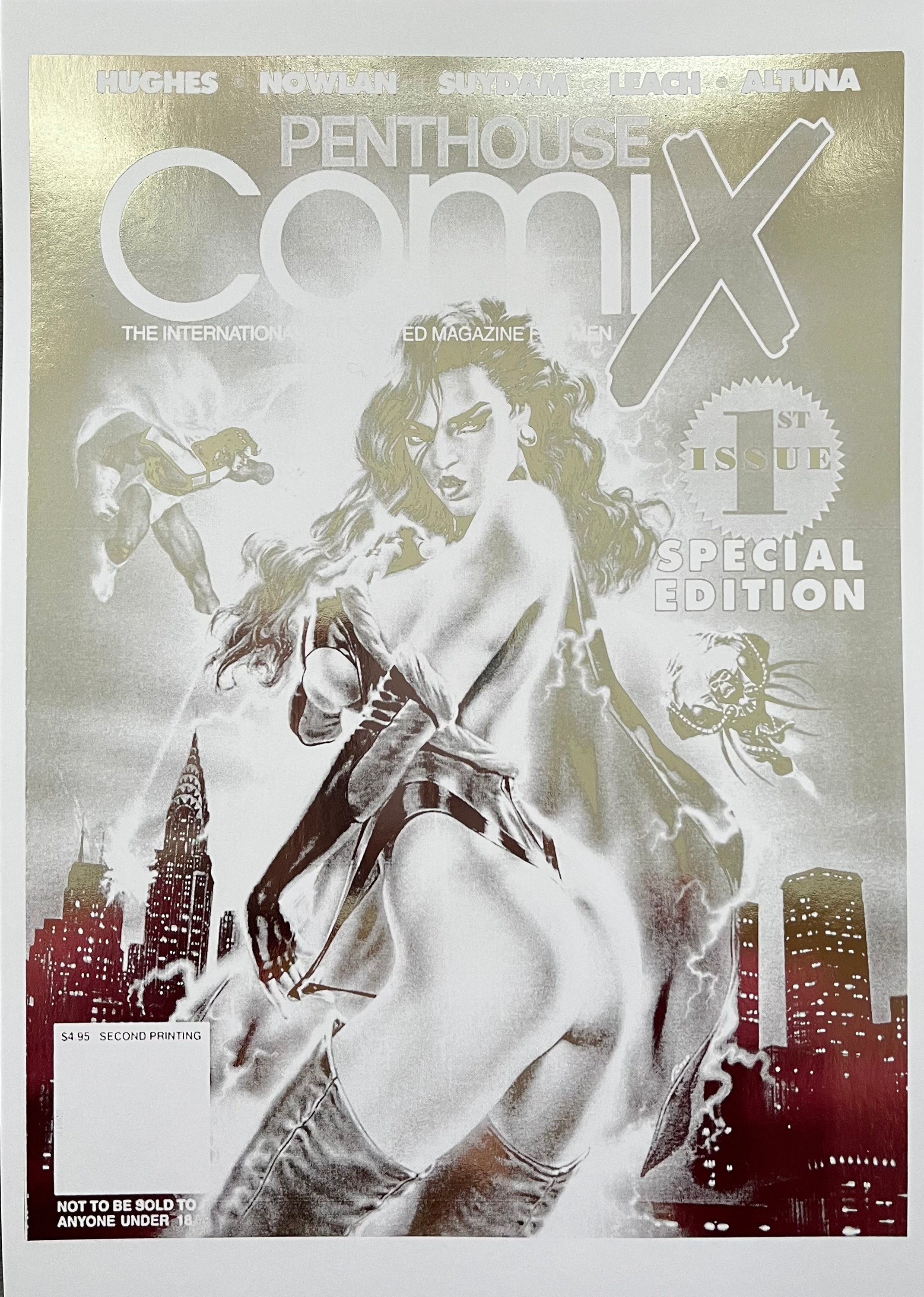 Penthouse Comix Comic Cover Edition 1 featuring silver foil finish, showcasing vibrant artwork and nostalgic design.