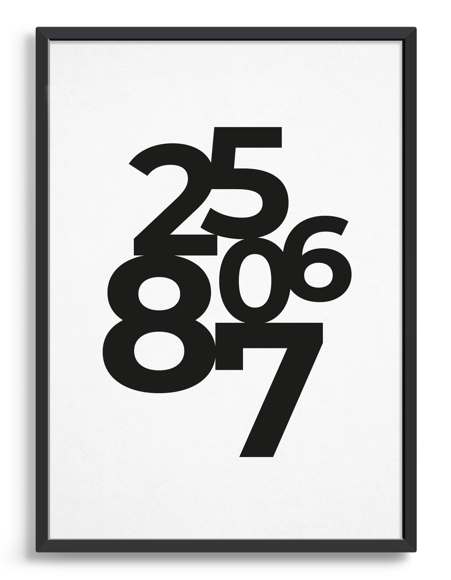 Personalised date art in black and grey typography showcasing a special date.