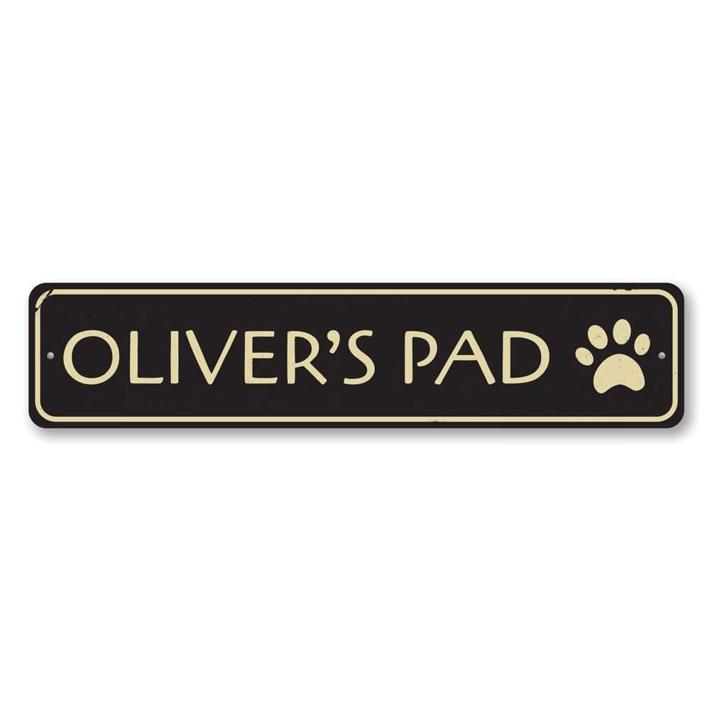 A customizable Pet Pad Sign made of high-quality aluminum, featuring pre-drilled holes for easy mounting, showcasing a unique design.