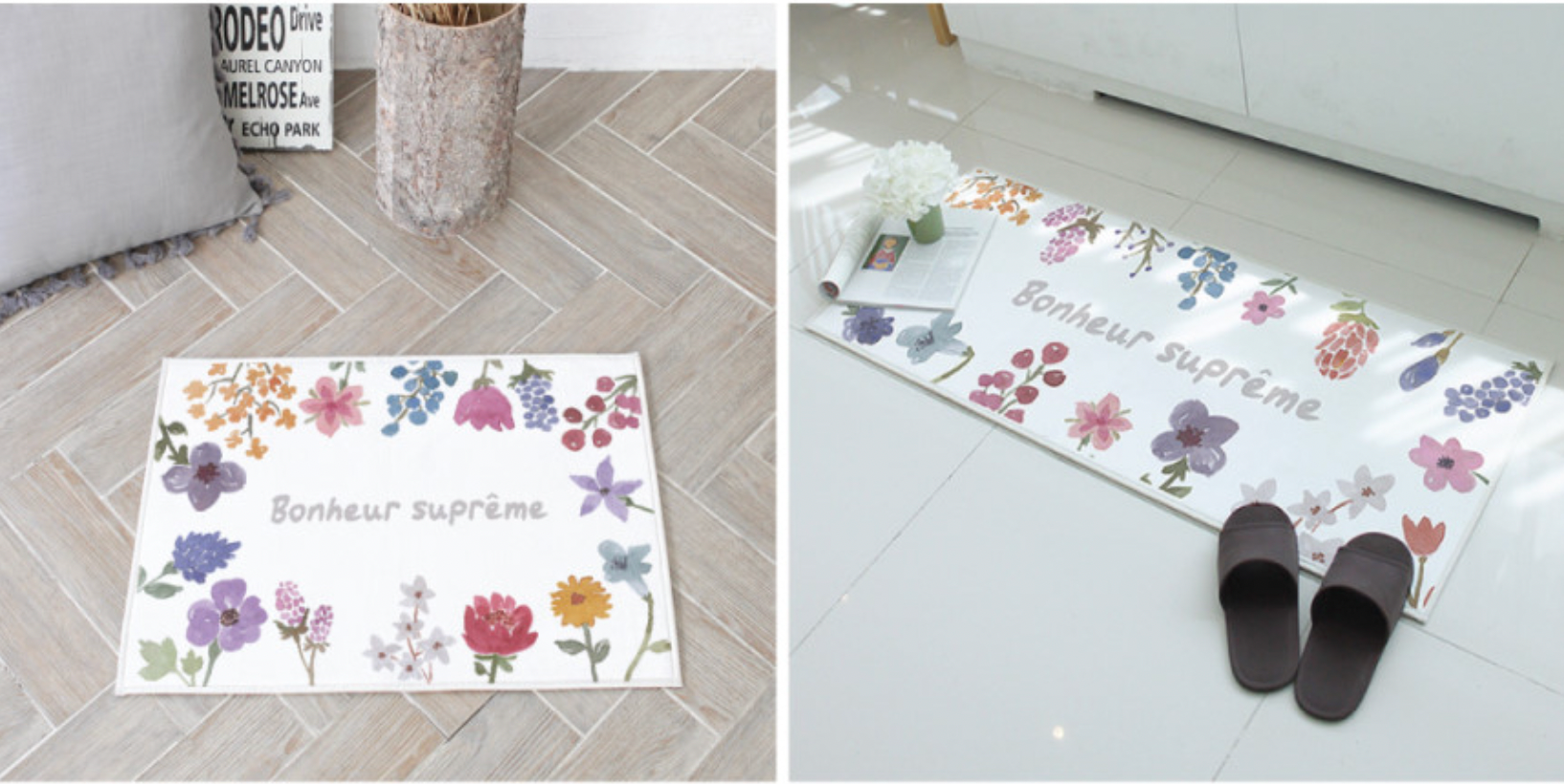 Petit Garden floor mat and kitchen mat set in stylish design, showcasing soft microfibre material and non-slip backing.