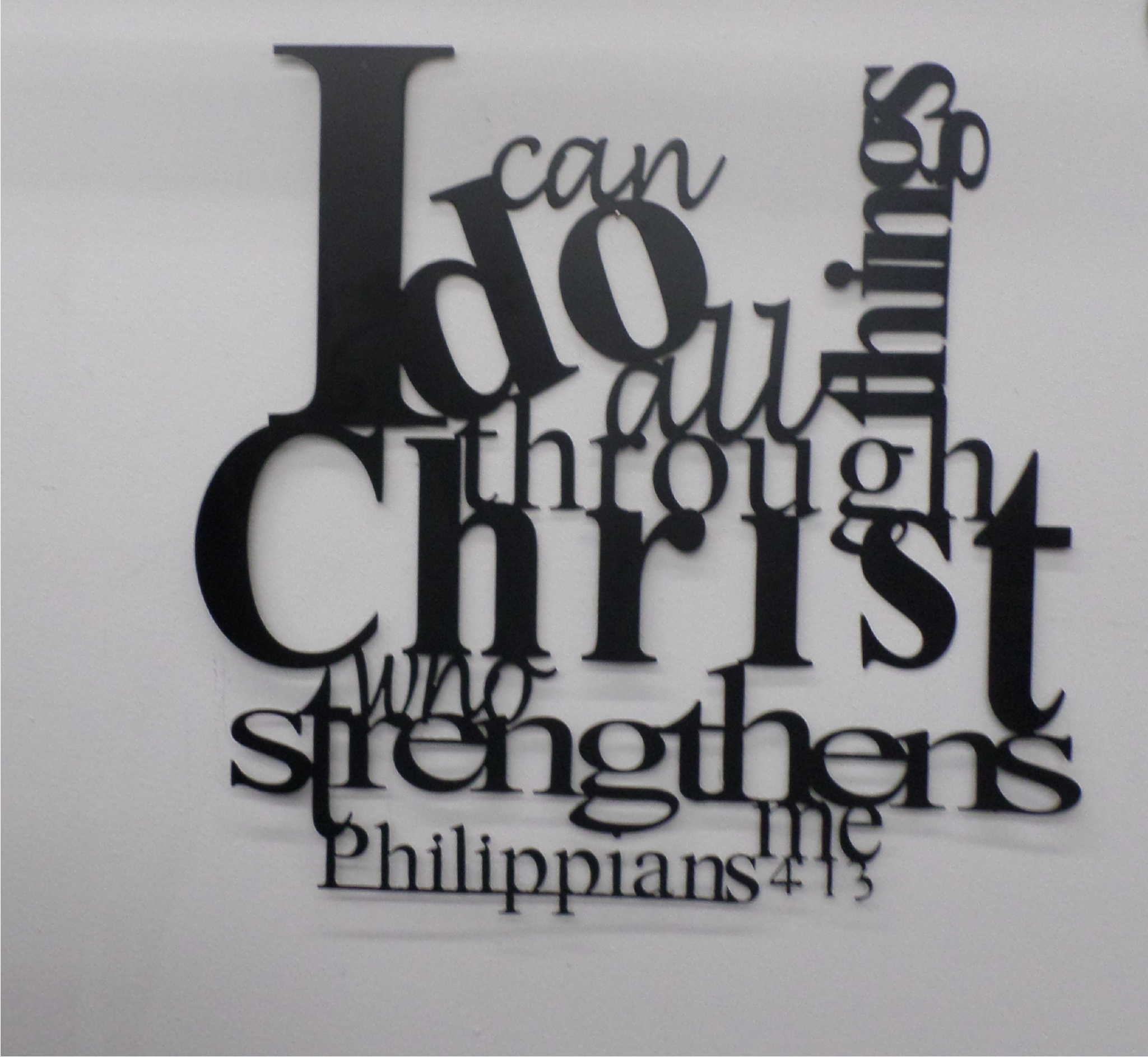 Philippians 4:13 metal wall art featuring the inspirational Bible verse, crafted from high-quality steel with a powder-coated finish.