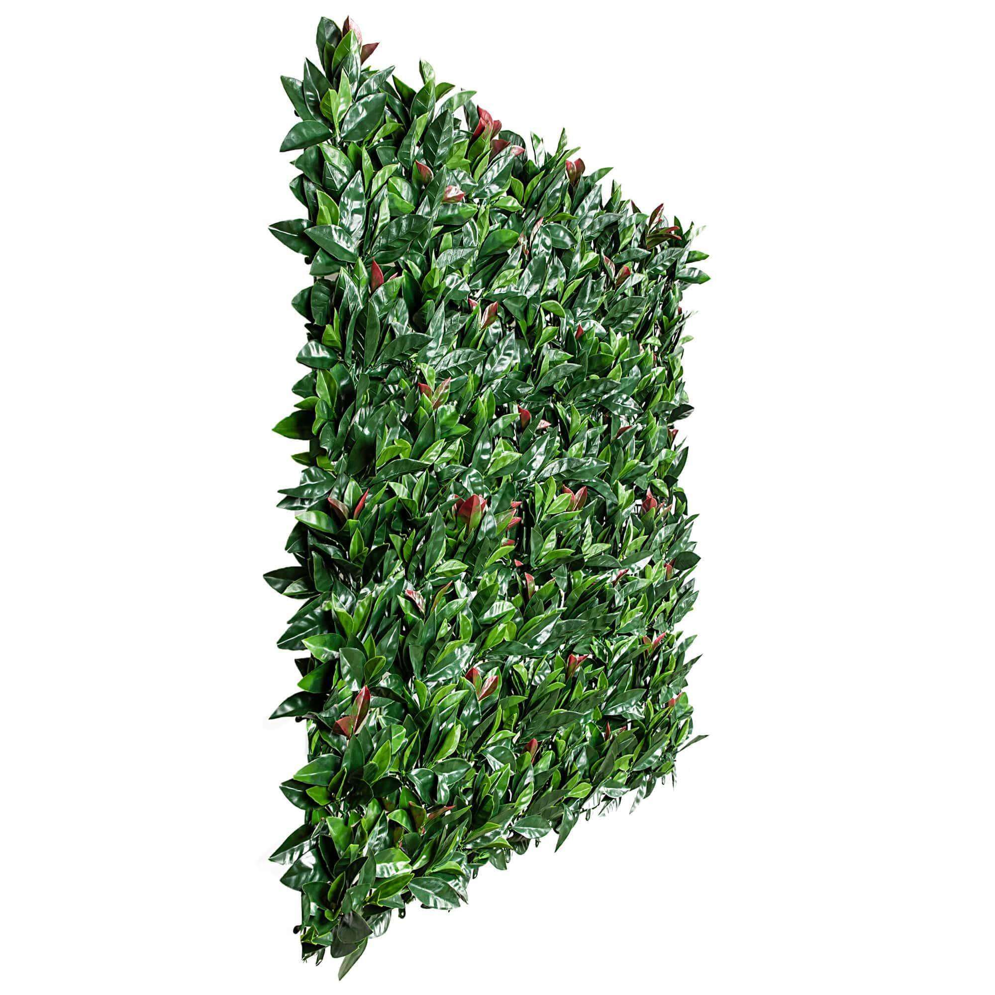 Photinia Artificial Hedge Panel showcasing vibrant red and green foliage, perfect for enhancing outdoor spaces.