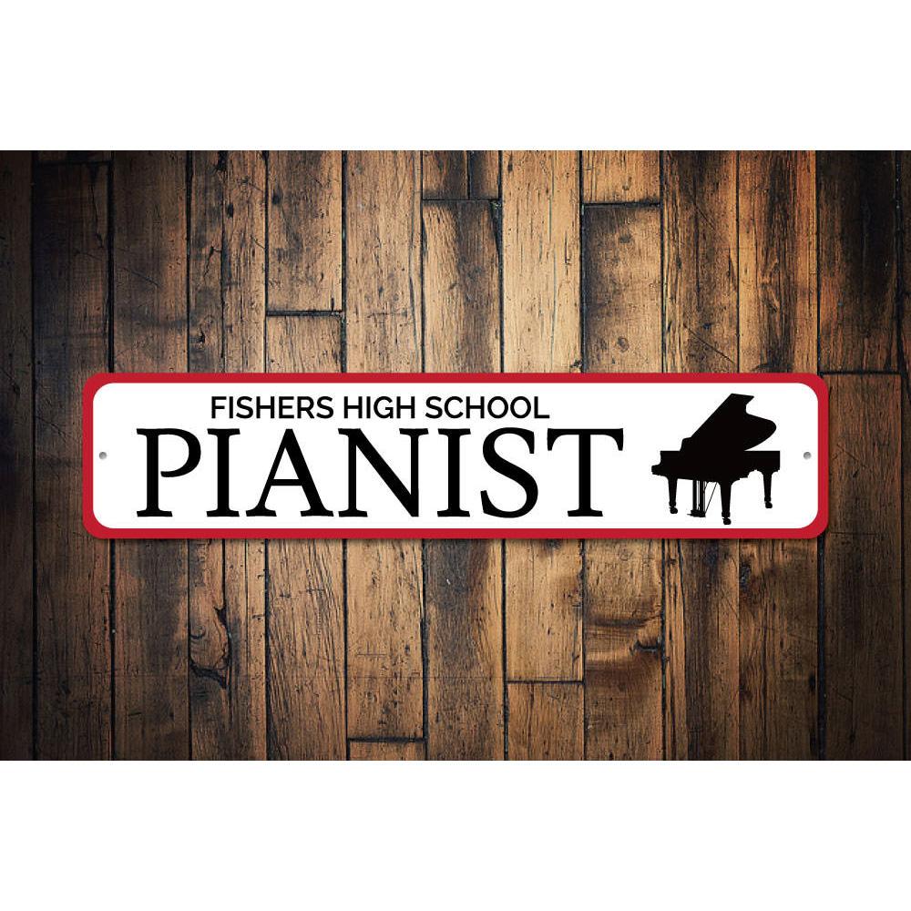 Customizable Pianist Sign made of high-quality aluminum, featuring musical design elements, perfect for home decor.