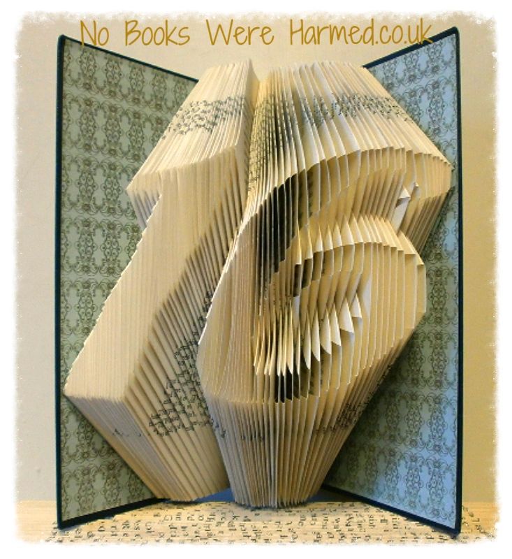 Handcrafted book art featuring a customizable two-digit number, made from vintage pages with intricate folds.