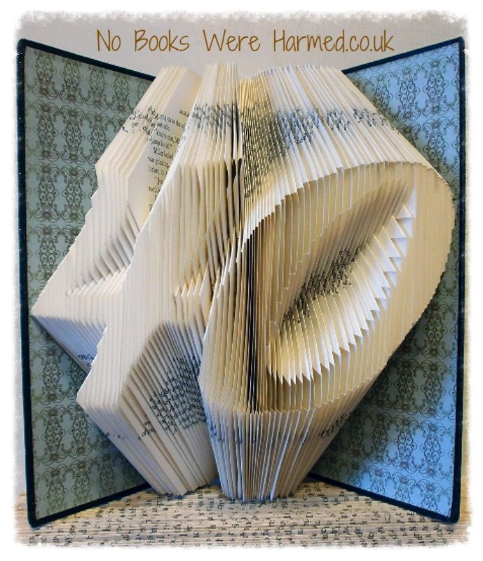 Handcrafted book art featuring a customizable two-digit number, made from vintage pages with intricate folds.